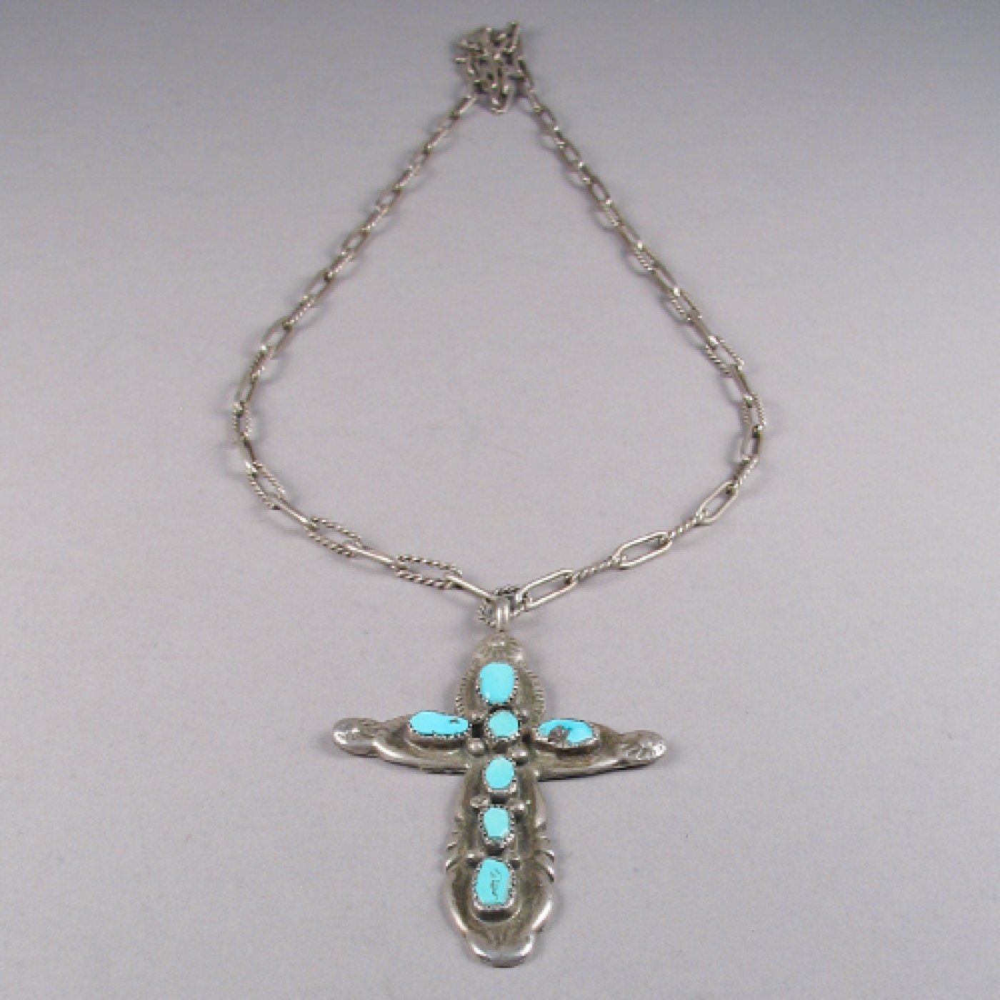 Zuni Cross Necklace With 7 Turquoise Stones Shiprock Santa Fe