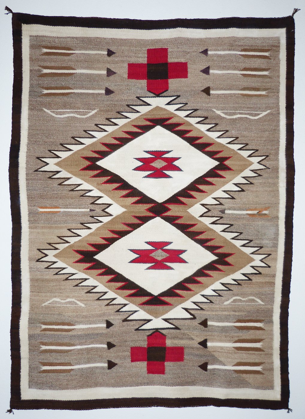 Navajo Pictorial Rug with Bow and Arrow Motifs, c.1940 Shiprock Santa Fe