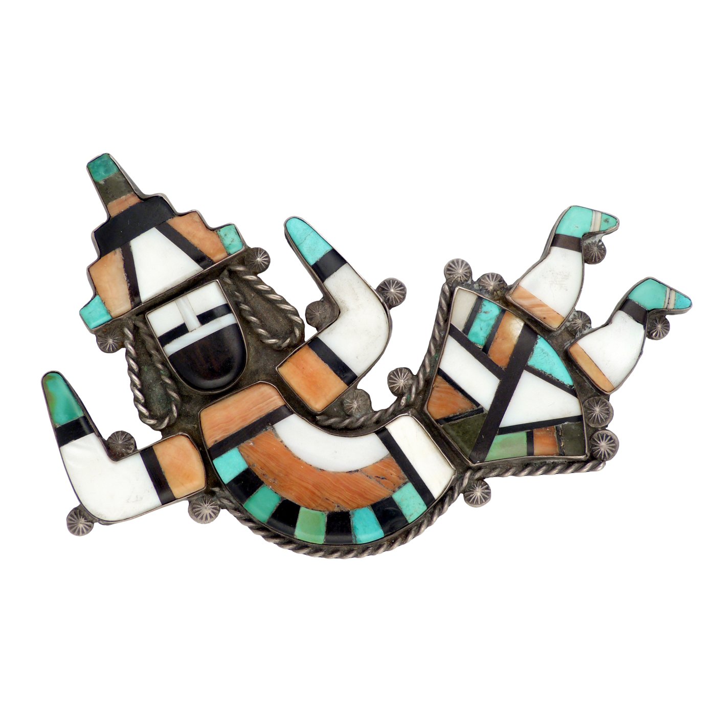 Zuni Rainbow Man Inlay Pin, c. 1950 Shiprock Santa Fe