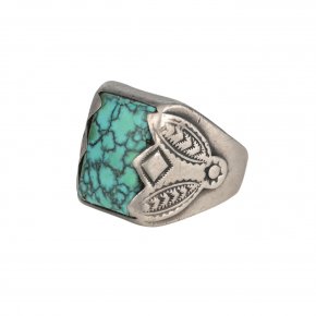 Important Bulbous Turquoise Native American Navajo Sterling Silver Arron Ring