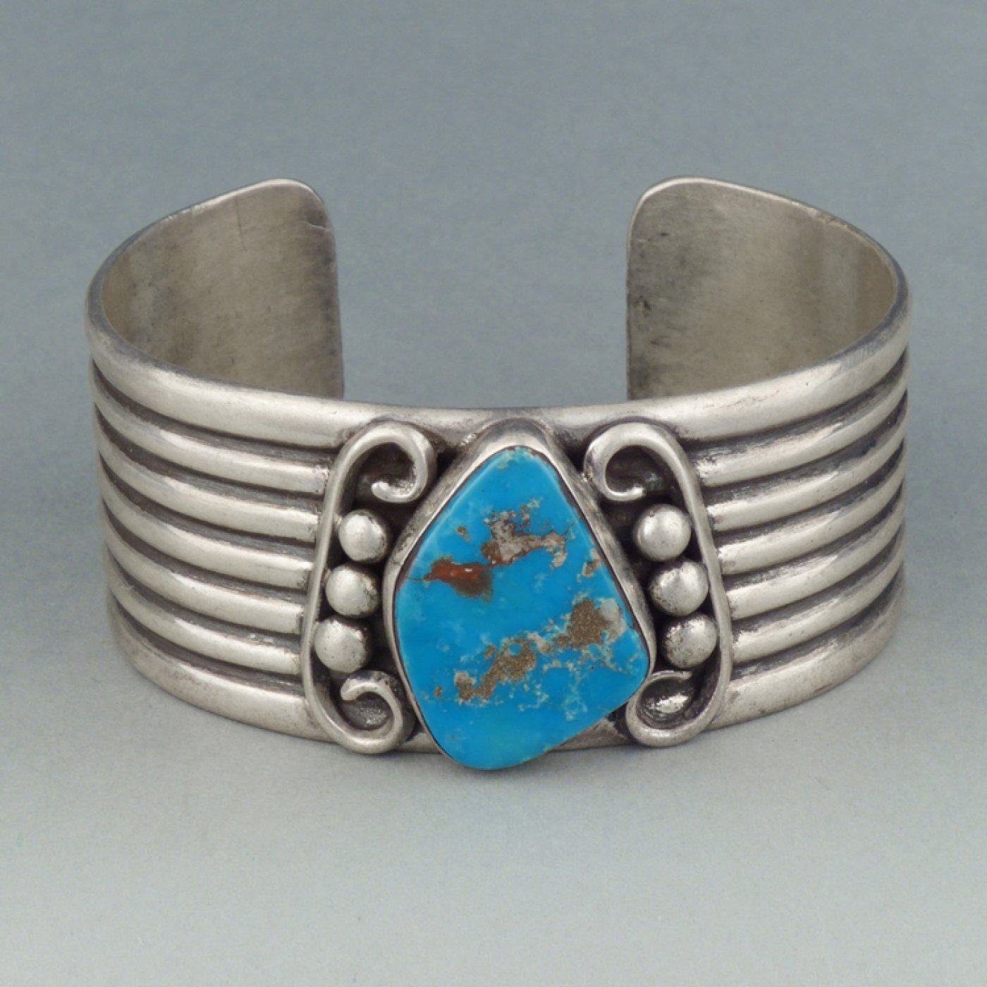 Navajo Silver Chiseled Cuff with Turquoise Cabochon c.1970 | Shiprock ...