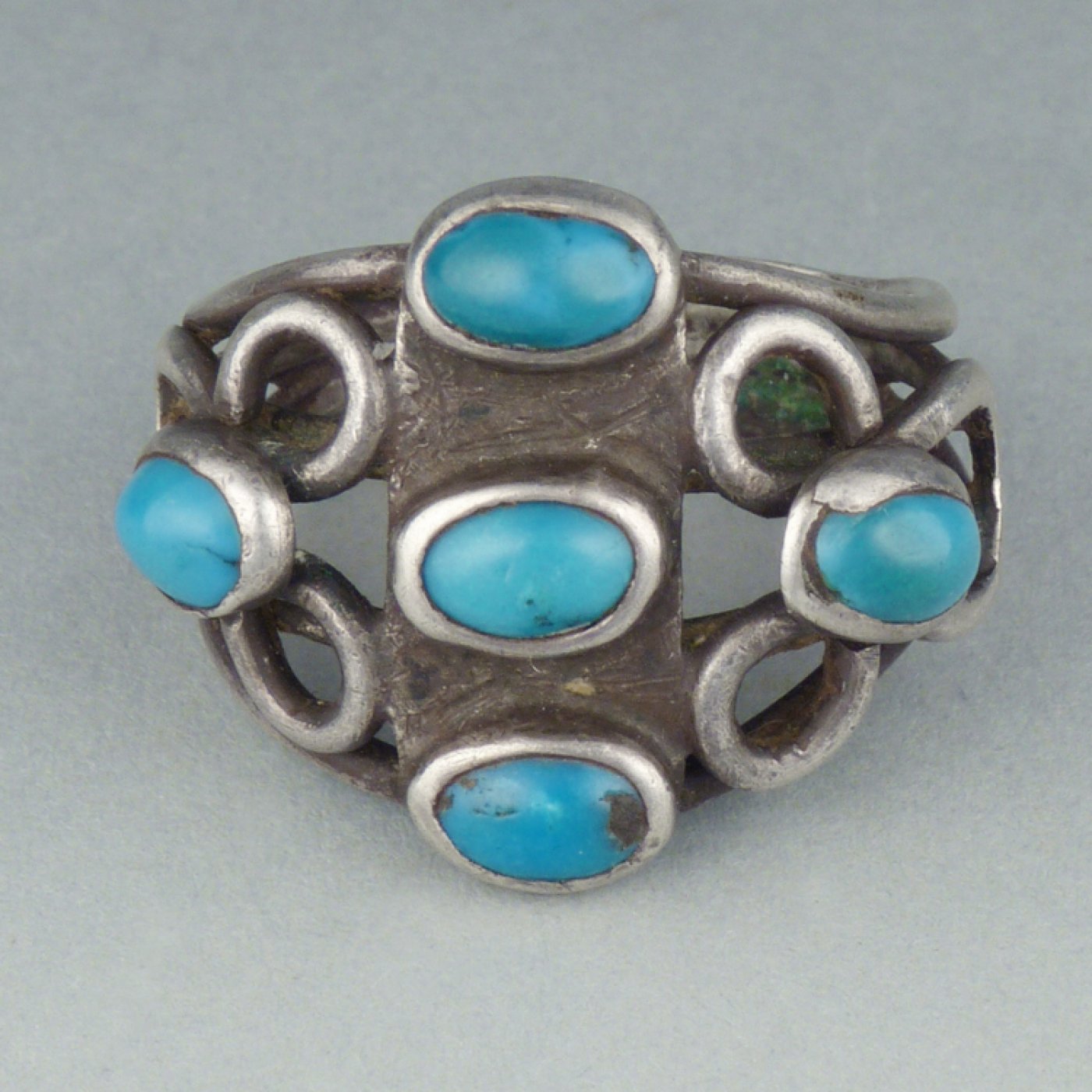 Navajo Silver Ring with Five Turquoise Cabochons, c.1920 | Shiprock ...