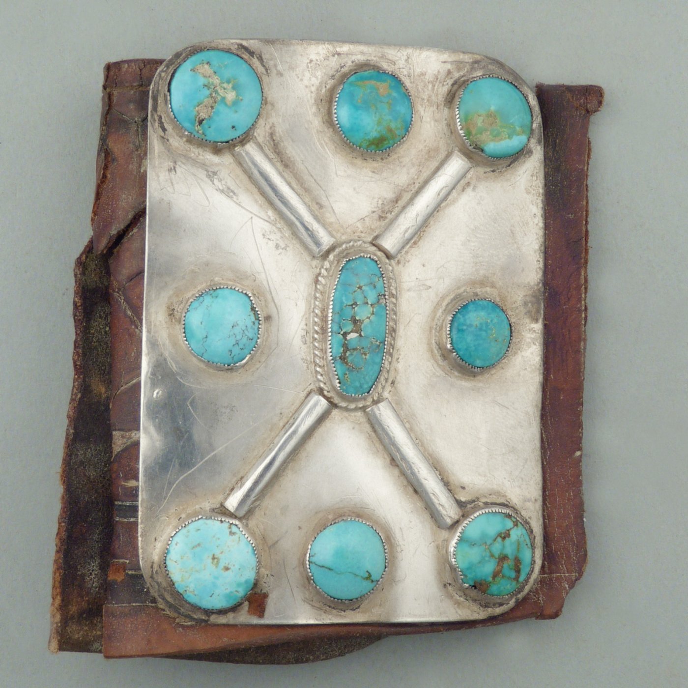 Zuni Silver Ketoh with Repousse and Nine Turquoise Cabochons, c.1950 ...