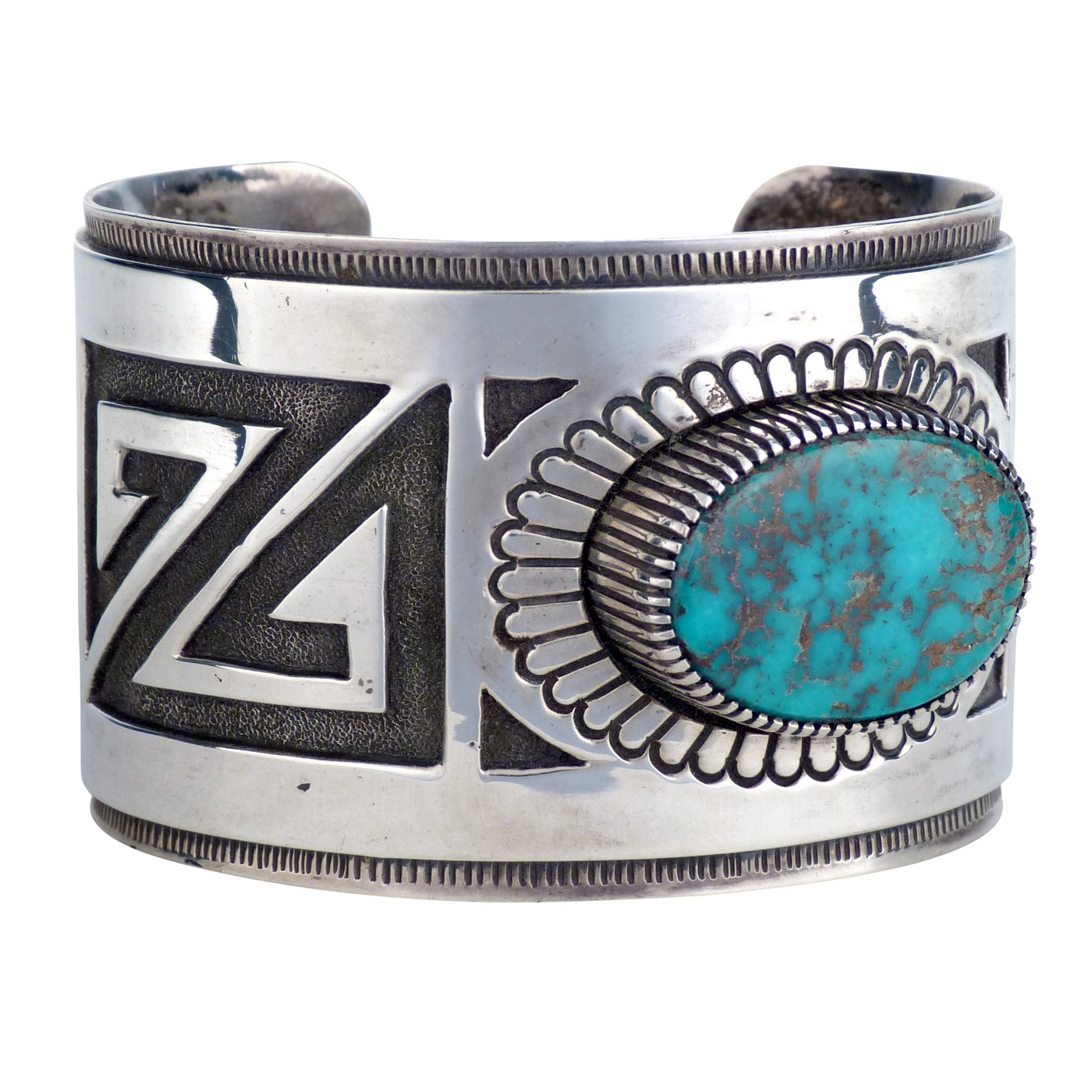 Gibson Nez Navajo Silver Overlay Bracelet with Turquoise Cabochon ...