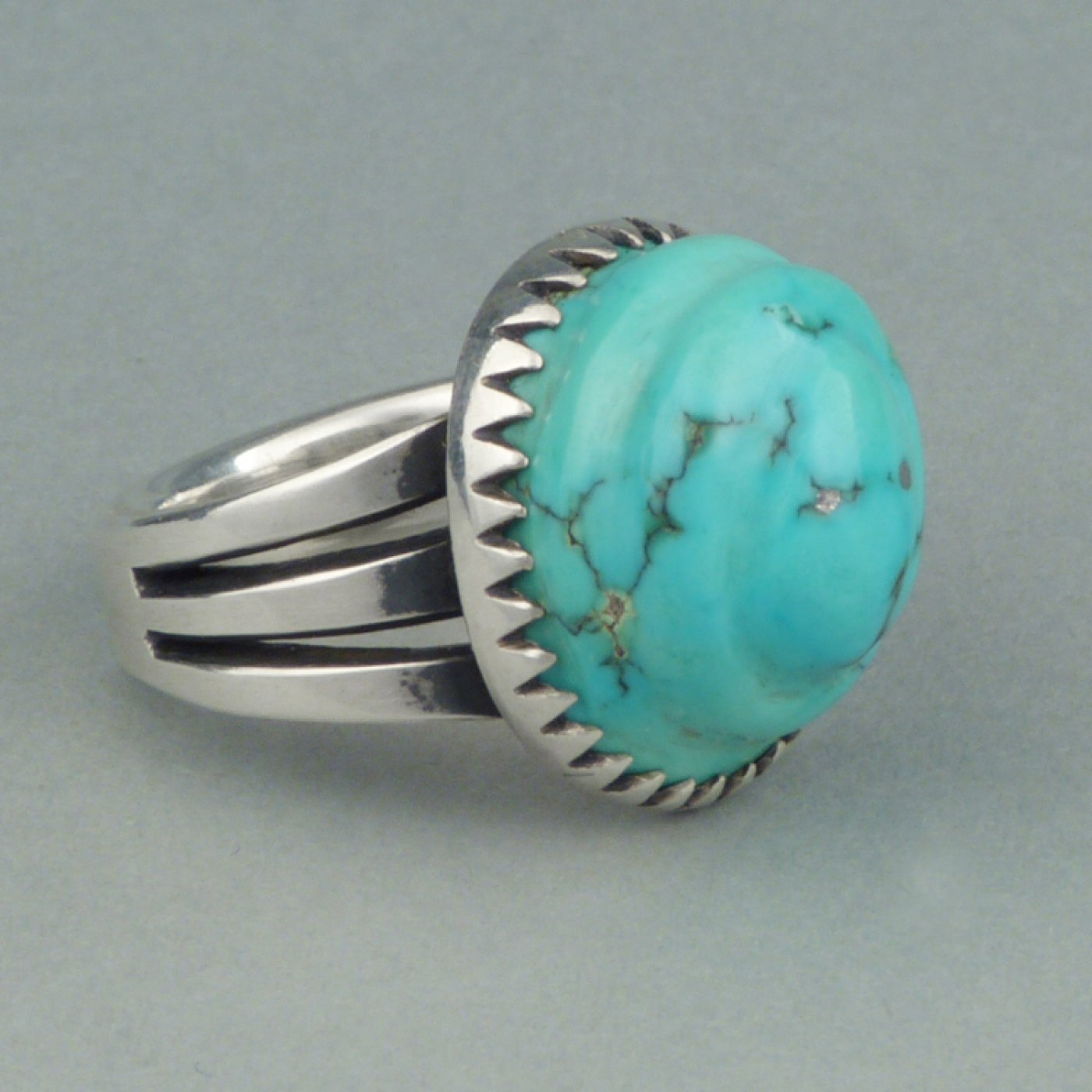 Silver Ring with Carved Turquoise | Shiprock Santa Fe