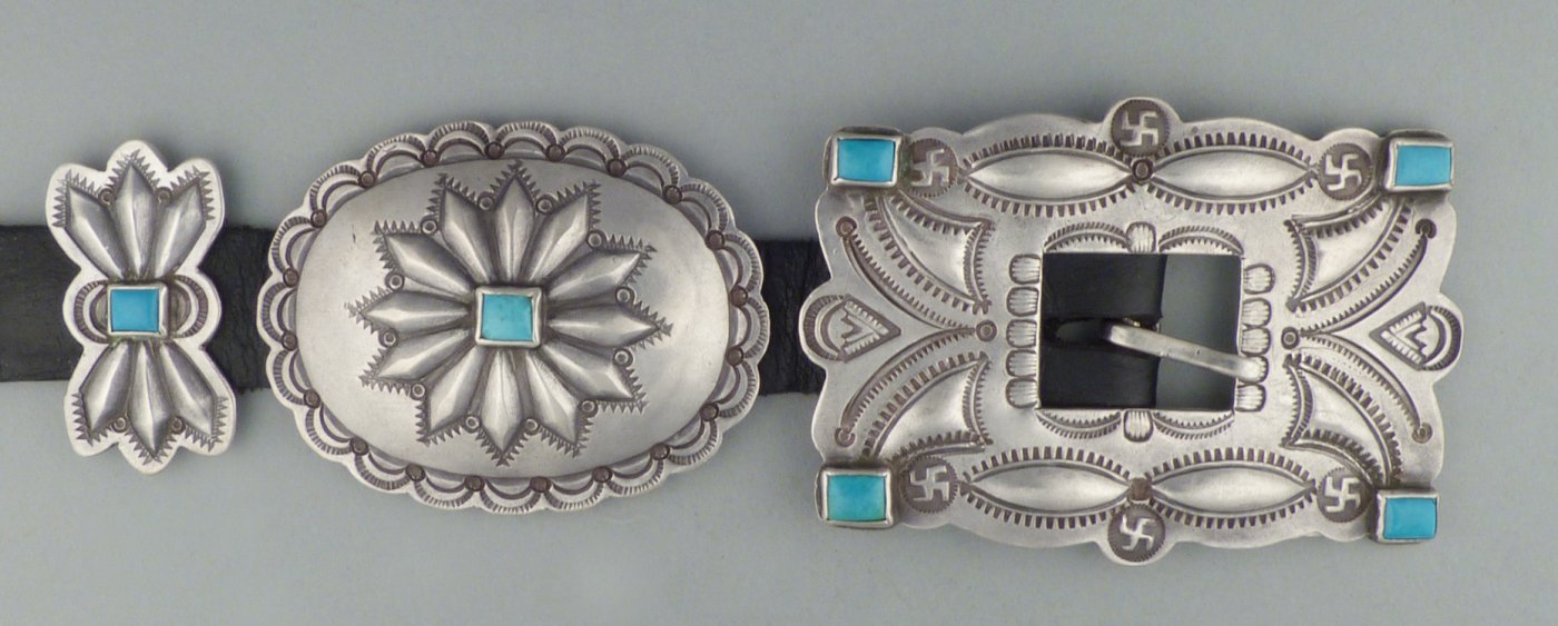 Navajo Silver Concho Belt with Butterflies and Square  display picture 1