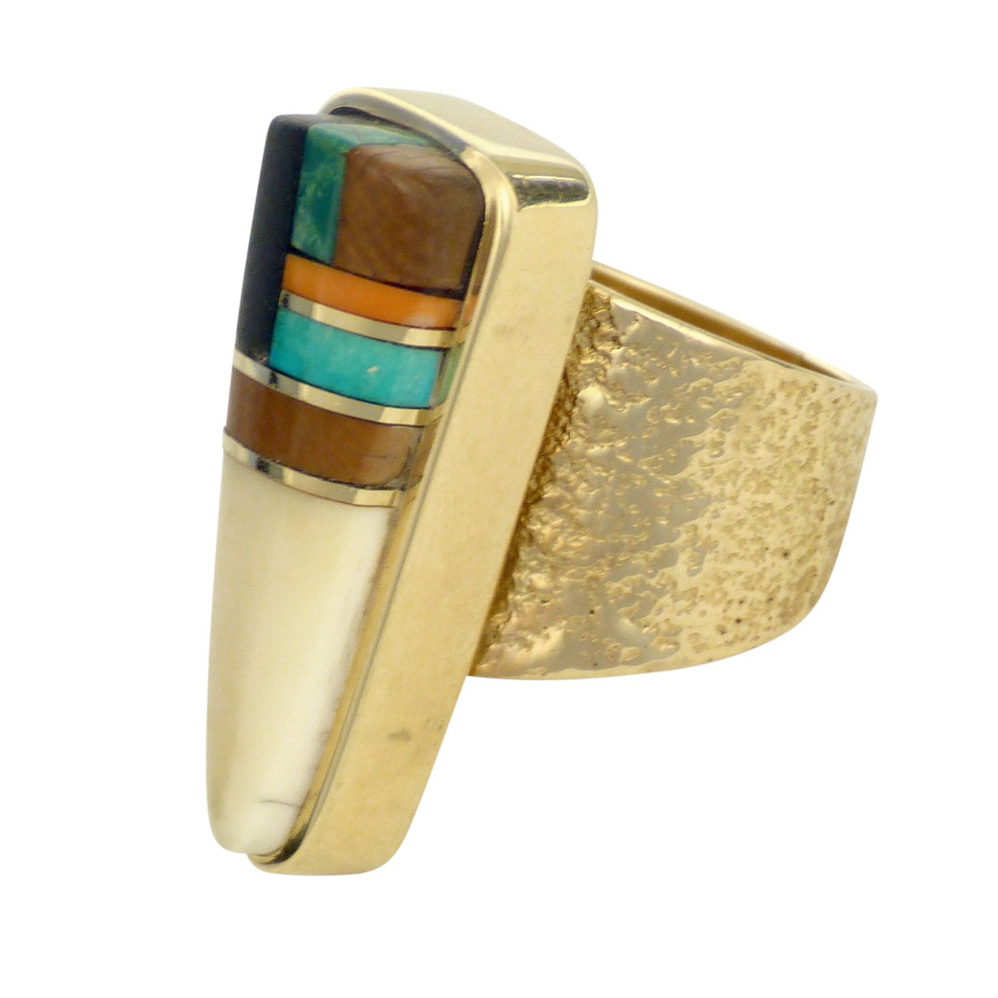 Sonwai, Hopi Gold Ring with Inlay | Shiprock Santa Fe