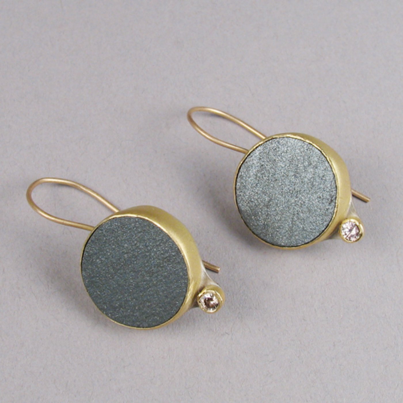 18K Gold Earrings with Rough Hematite and Chocolate Diamonds | Shiprock ...