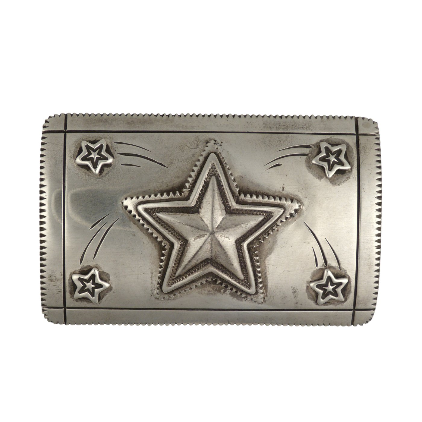 Cody Sanderson, Navajo Stamped Silver Belt Buckle with Star Overlay ...