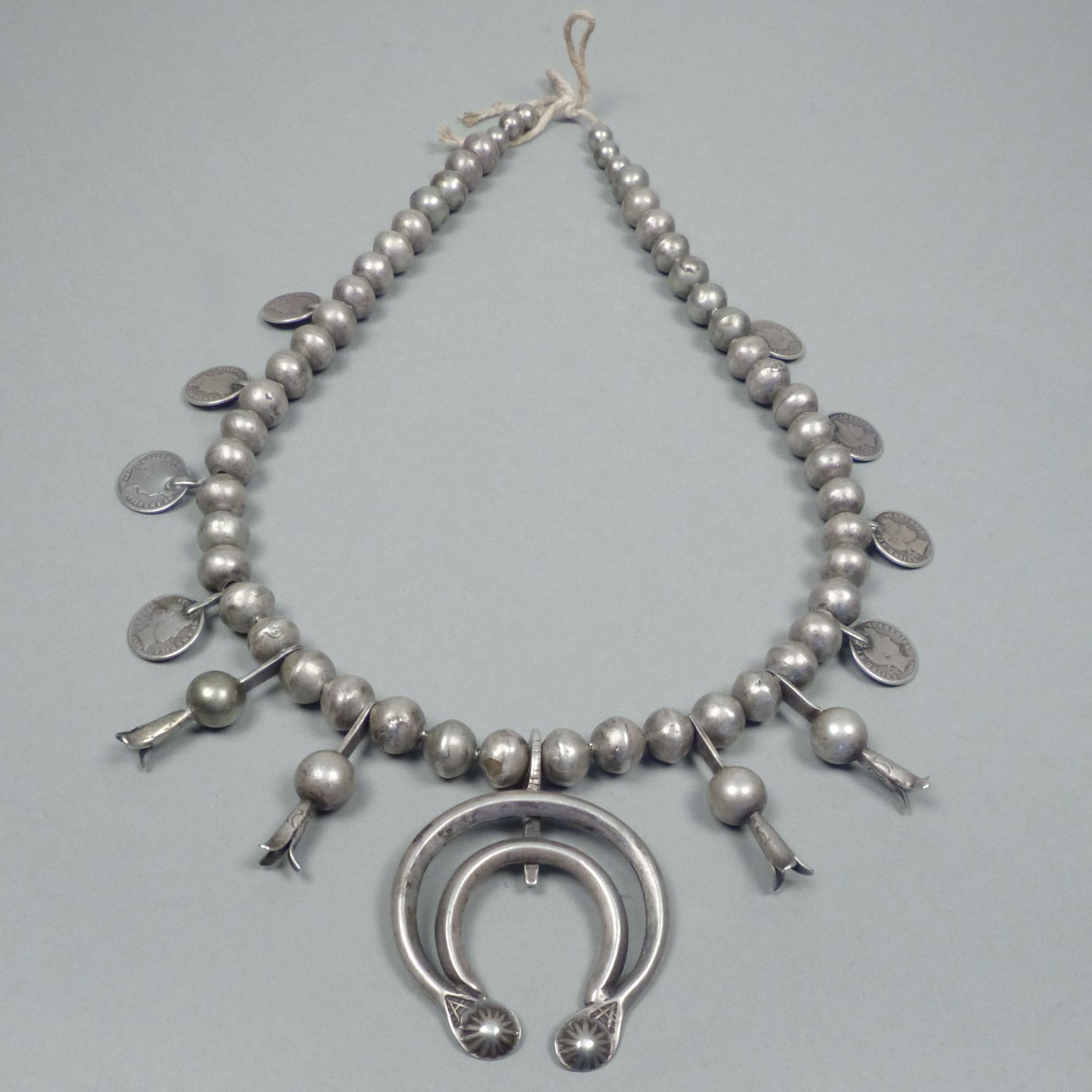 Pueblo Squash Blossom Necklace with Coins, c.1920 Shiprock Santa Fe