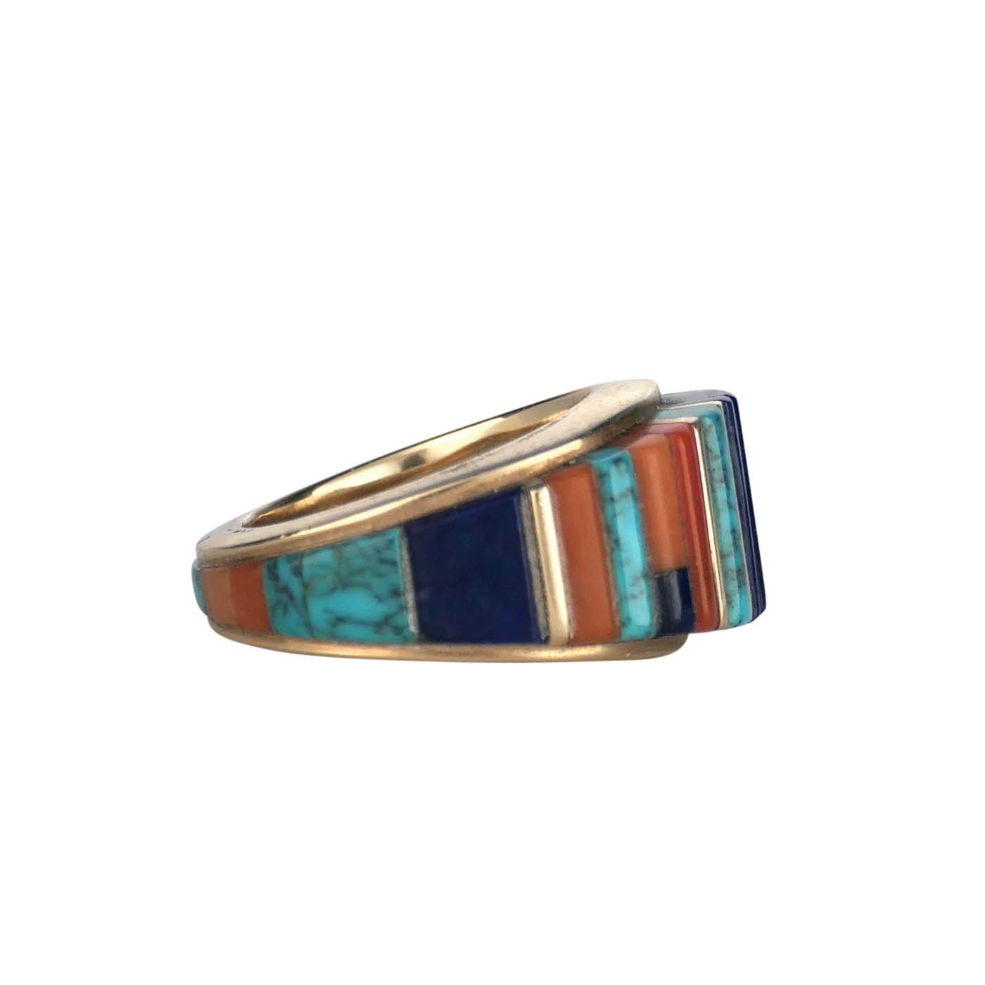 Charles Loloma, Hopi Gold Ring with Height Inlay | Shiprock Santa Fe