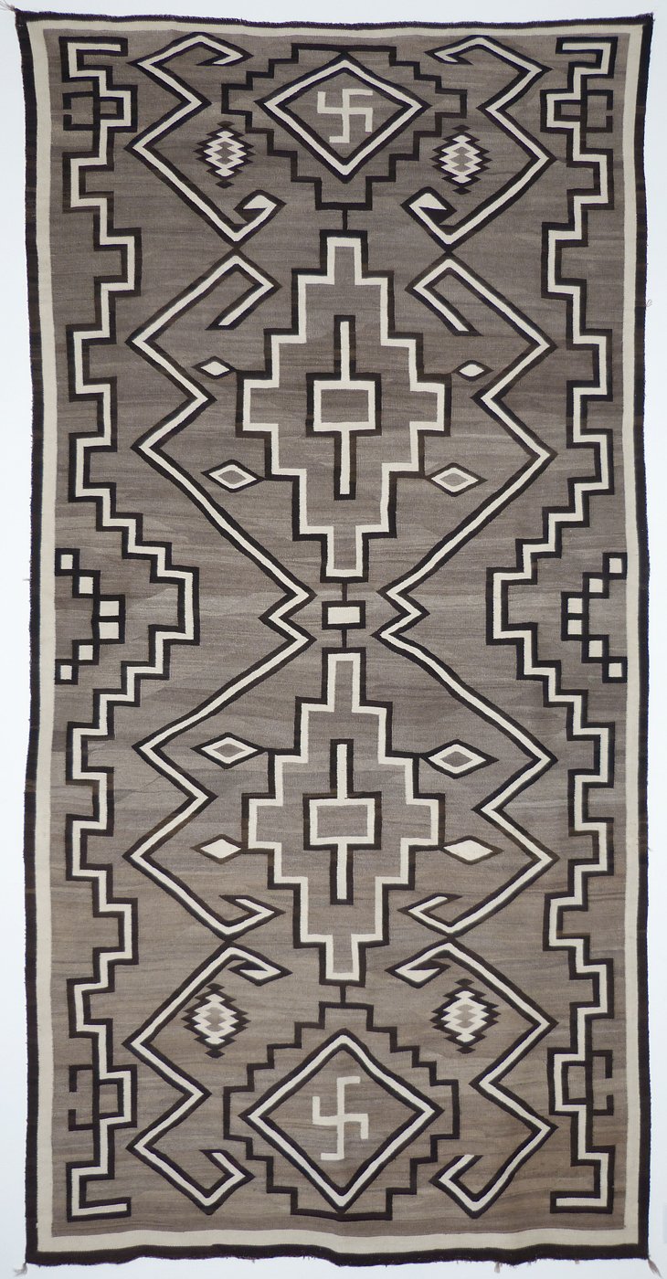 Navajo Natural Rug with Whirling Log Motifs, c.1920's Shiprock Santa Fe