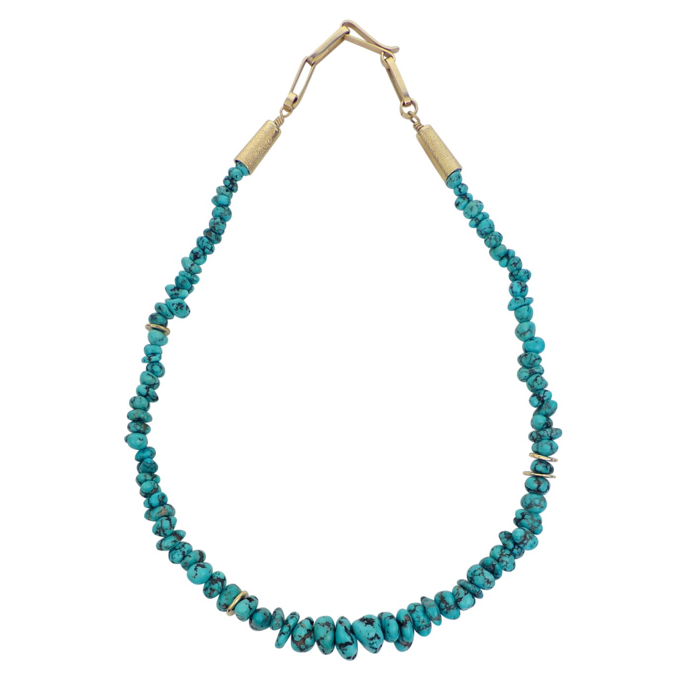Sonwai, Hopi Lone Mountain Turquoise Necklace with Gold Accents 