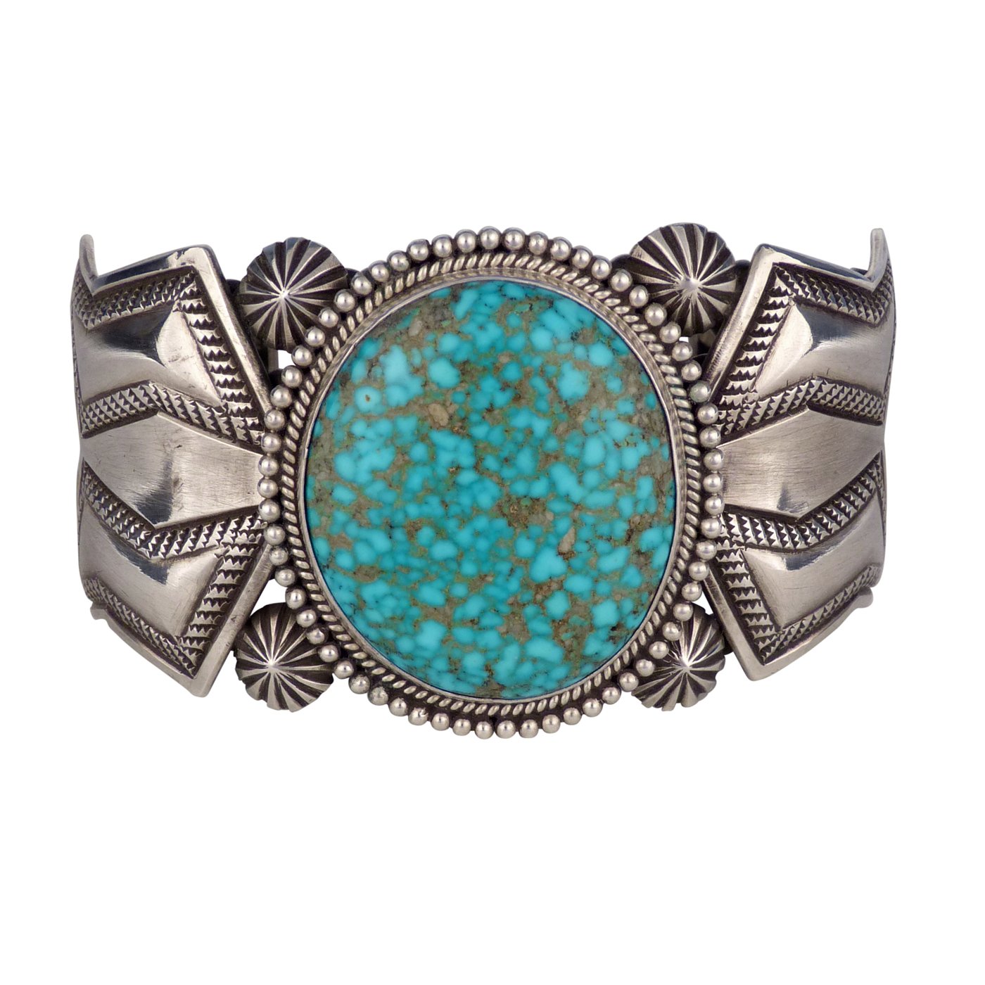 Perry Shorty, Navajo Silver Twist Wire Bracelet with Turquoise Cabochon ...