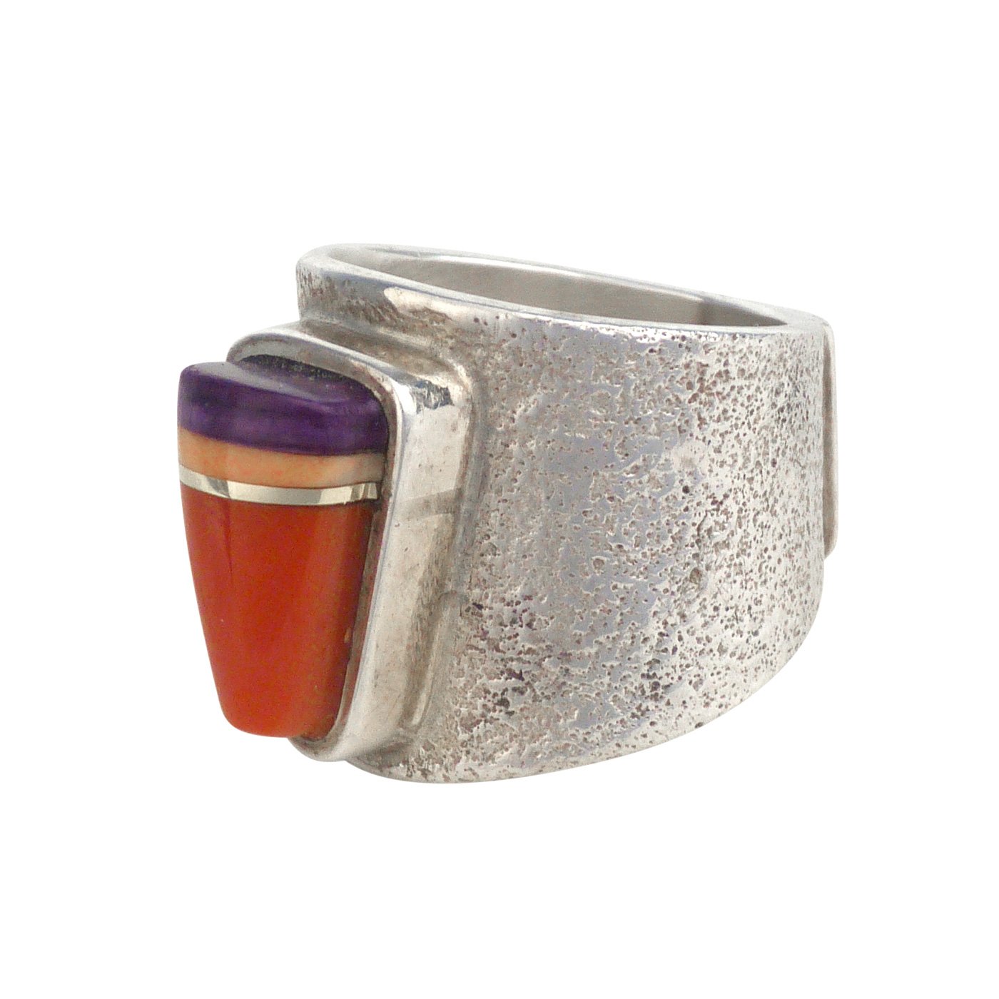 Sonwai, Hopi Cast Silver Ring with Height Inlay | Shiprock Santa Fe
