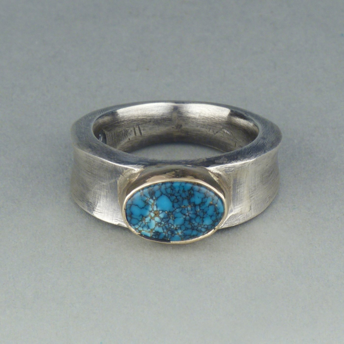 Cast Silver Ring with Gold Bezel and Lone Mountain Turquoise | Shiprock ...