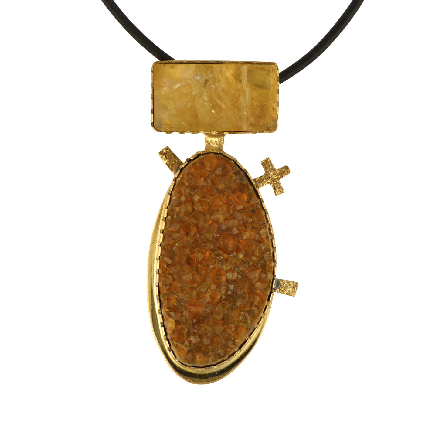 Gail Bird and Yazzie Johnson, Gold Pendant with Citrine and Druzy