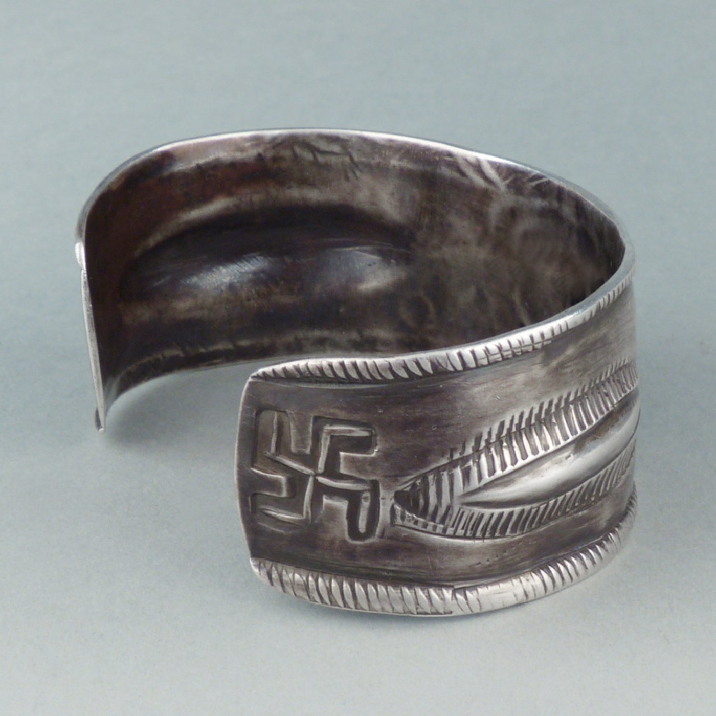 Item #913R- XLG Wide Navajo Stamped Symbols Repousse Sterling