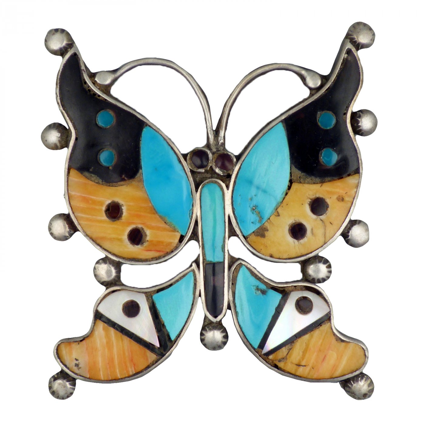 Turquoise & Tufa Vintage Zuni Inlay Butterfly Pin