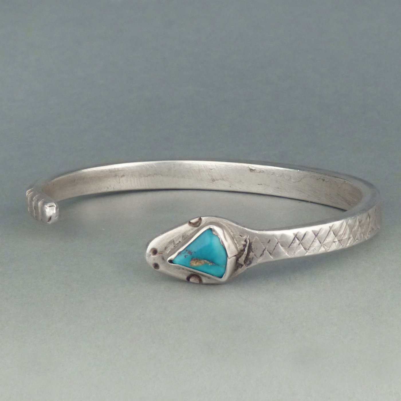 Navajo Silver Snake Bracelet with Turquoise Cabochon, c.1930 Shiprock