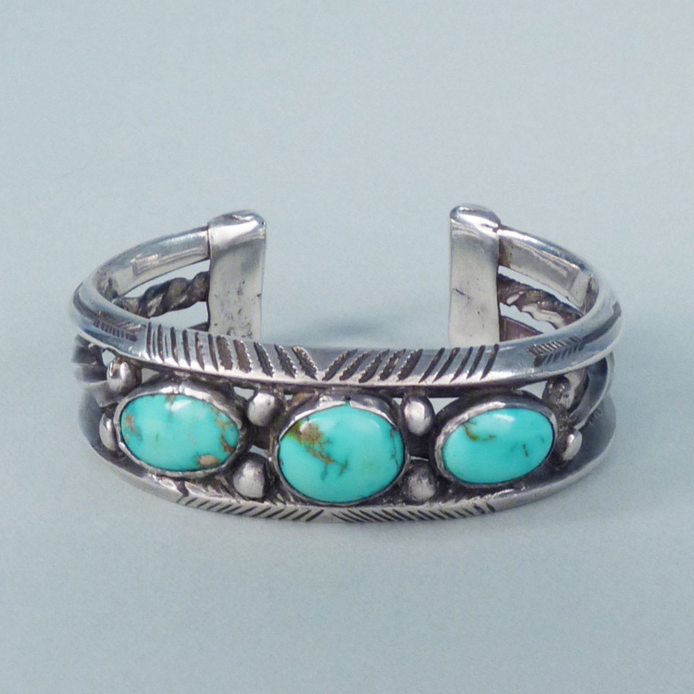 Stamped Silver Bracelet with Three Turquoise Cabochons, c.1910-1920 ...
