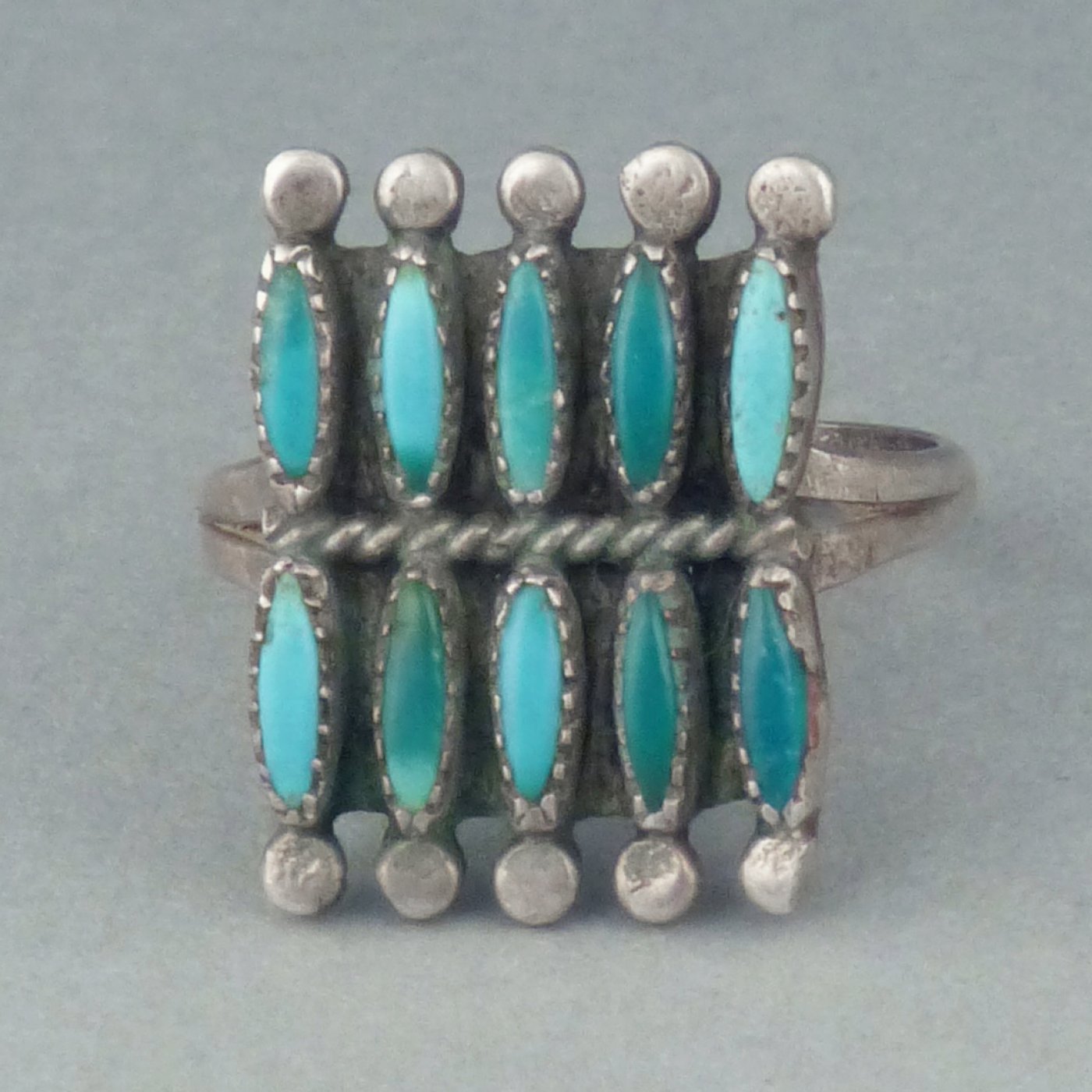 Vintage Zuni Turquoise Petit Point Ring Sterling c. 1950 – Bavier Brook  Antique Jewelry