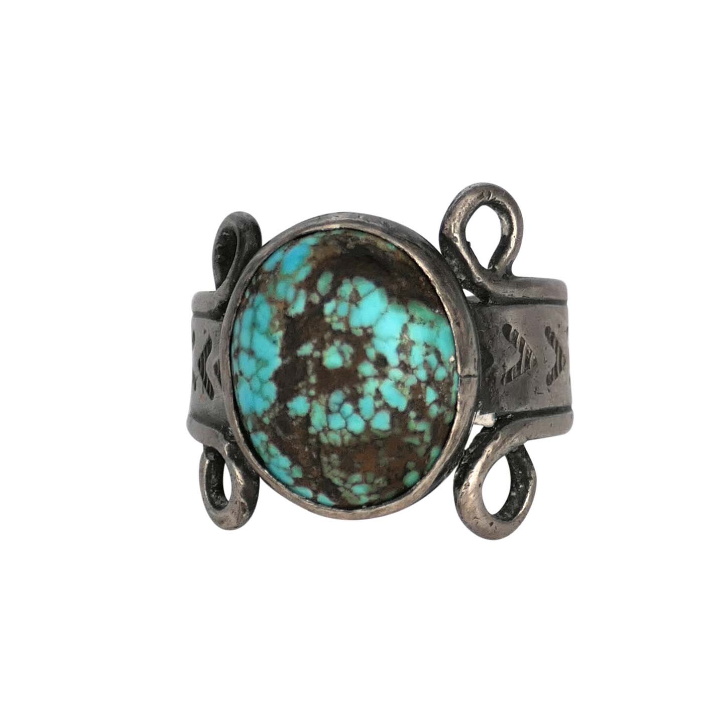 Navajo Stamped Silver Ring with Turquoise Cabochon, c.1900 | Shiprock ...