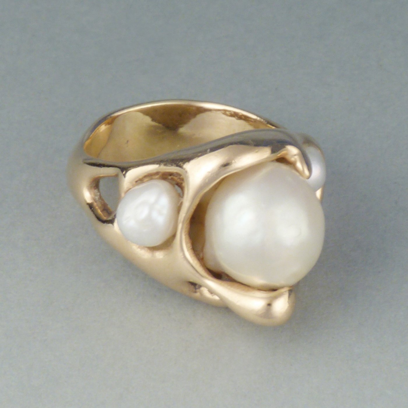 Lost Wax Cast Gold Ring with Three Pearls | Shiprock Santa Fe