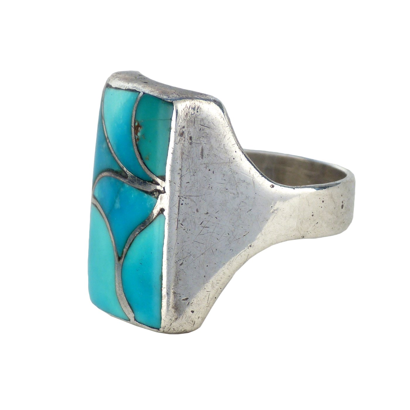 Zuni Silver Ring with Turquoise Channel Inlay, c.1950 Shiprock Santa Fe