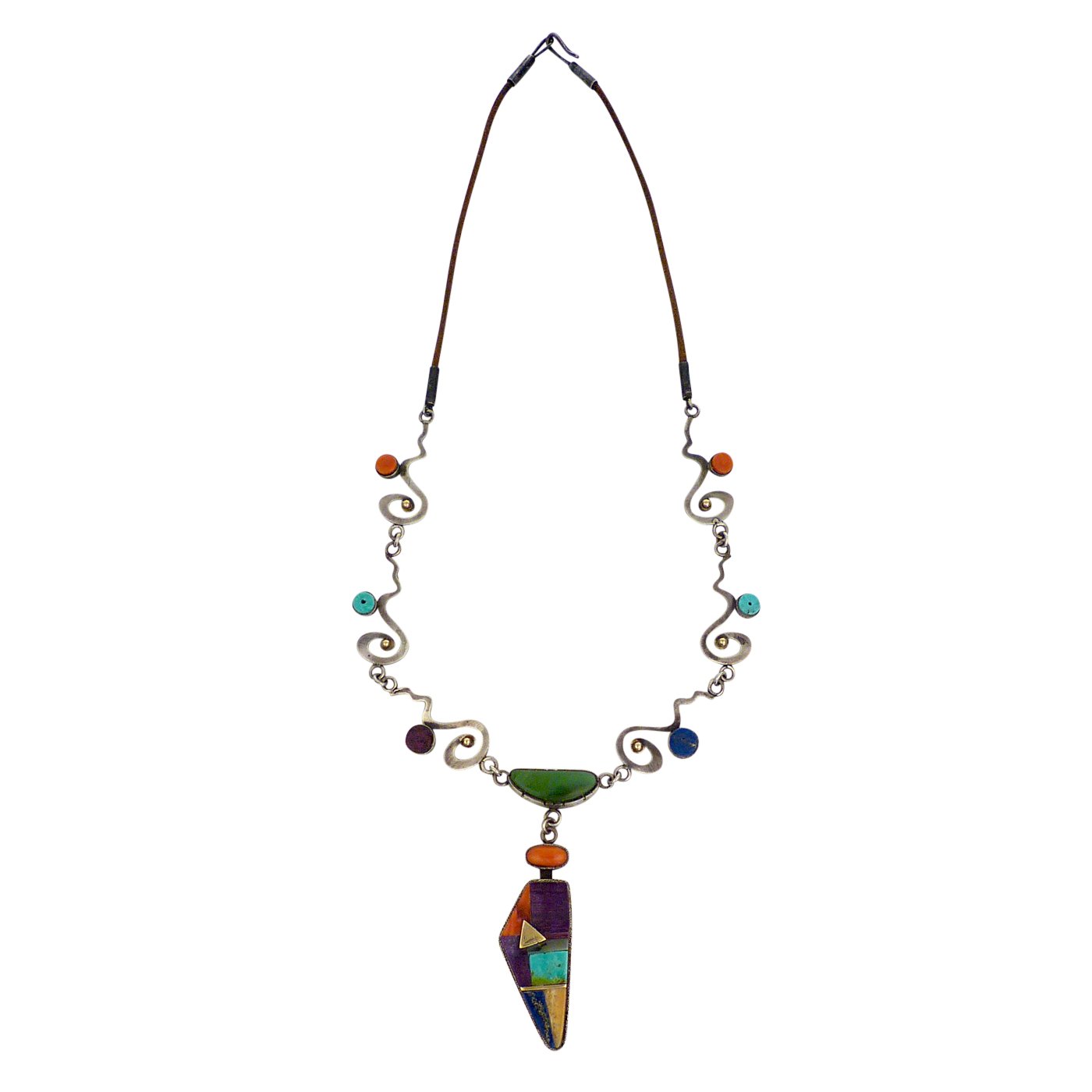 Raymond Sequaptewa, Hopi Silver Necklace with Inlay | Shiprock Santa Fe