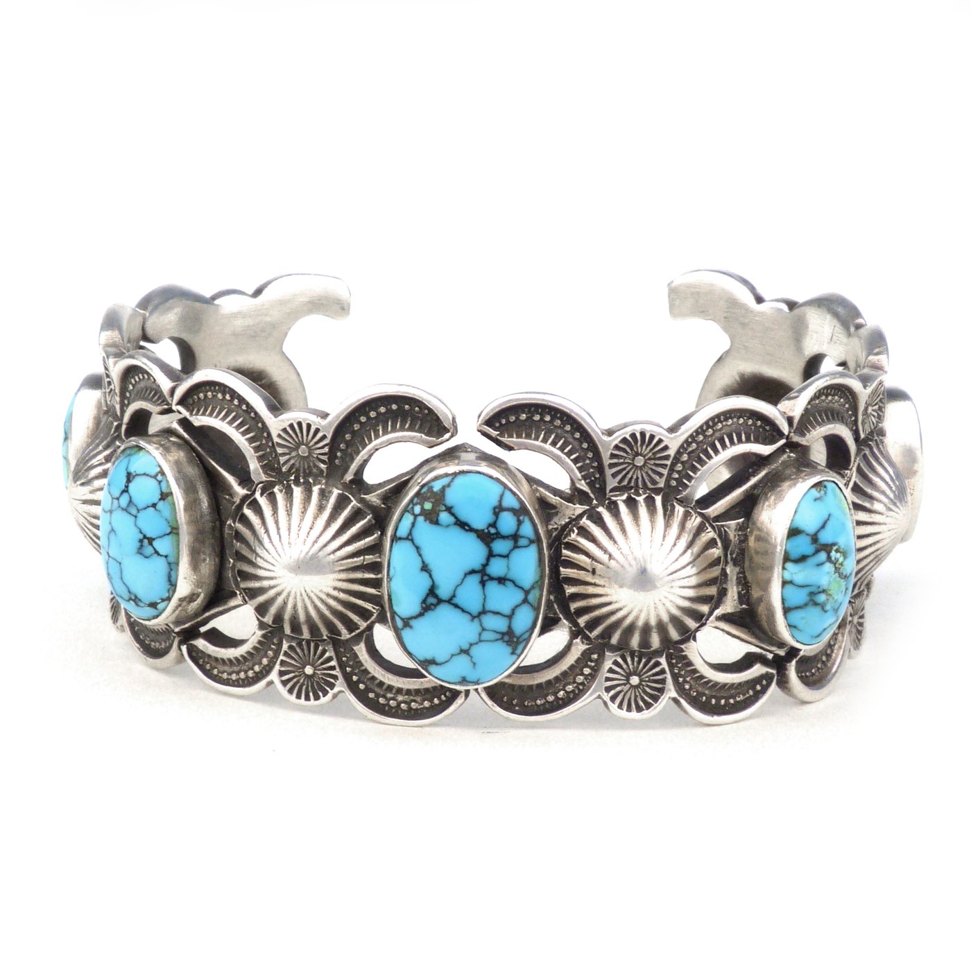 Ernie Lister, Navajo Silver Bracelet with Five #8 Turquoise Cabochons ...