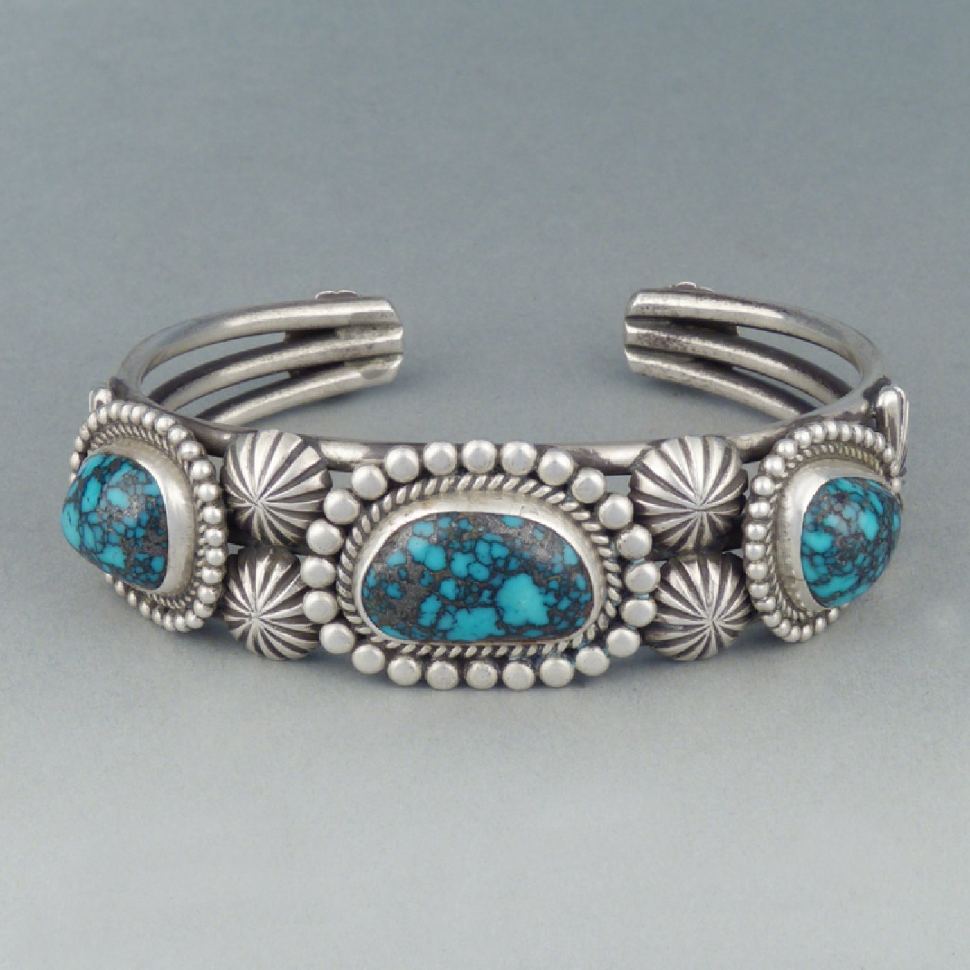Lander Blue Turquoise Vintage Navajo Sterling Silver Bracelet