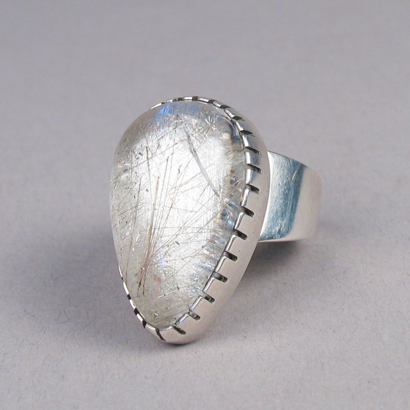 Silver Ring with Rutilated Quartz Cabochon Shiprock Santa Fe