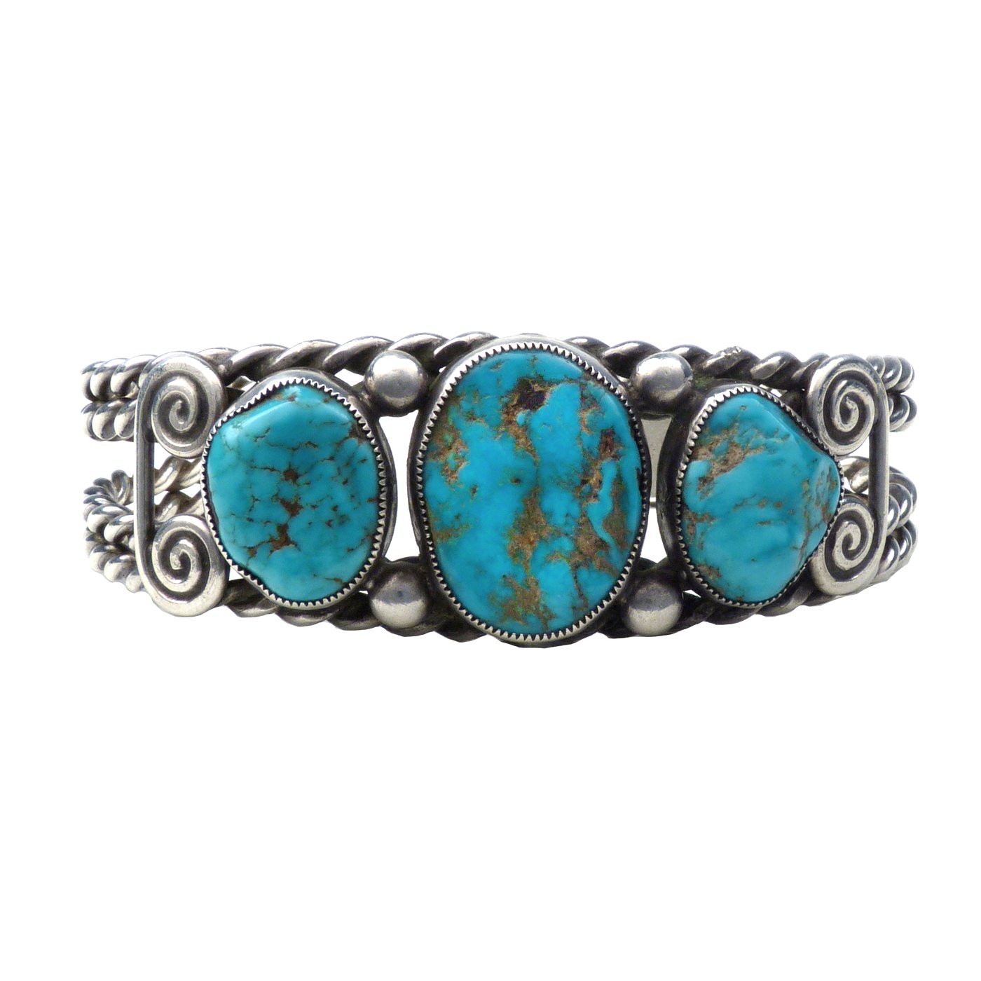 Navajo Silver Twisted Wire Cuff with Turquoise Cabochons, c.1960 ...