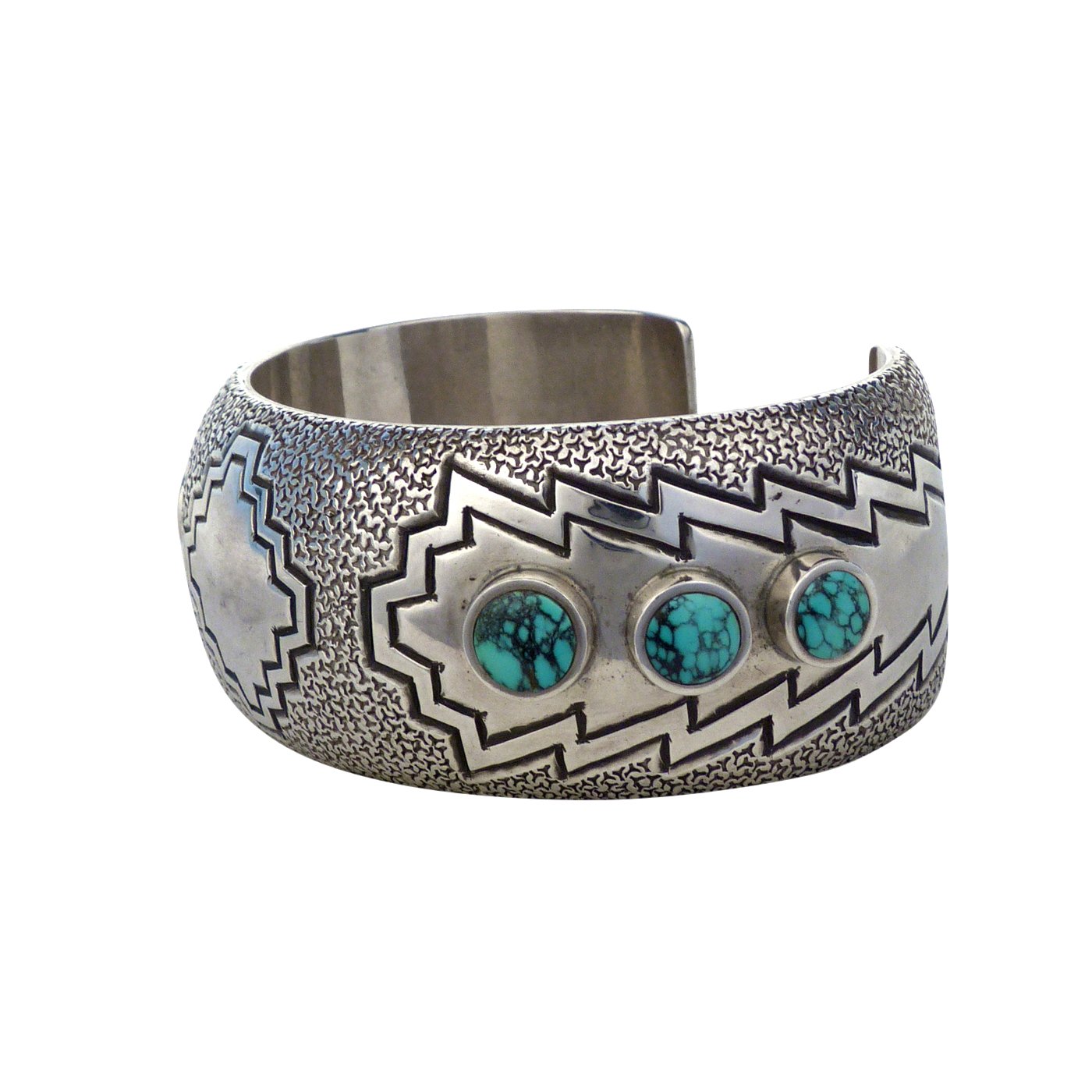 Harvey Begay, Navajo Silver Hollow Form Bracelet with Six Turquoise ...