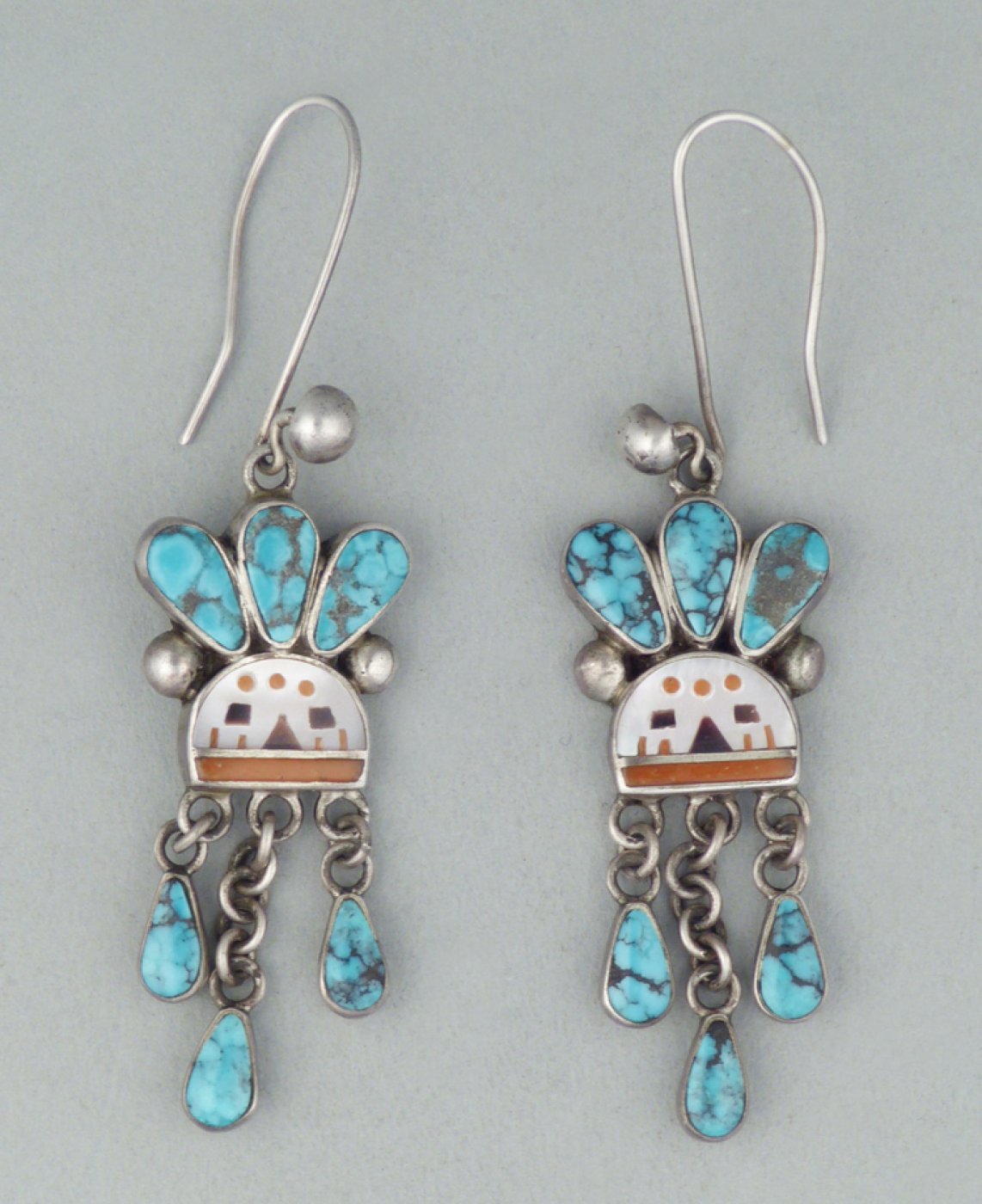 Sam Keams Navajo Inlay Kachina Earrings with Dangles | Shiprock Santa Fe