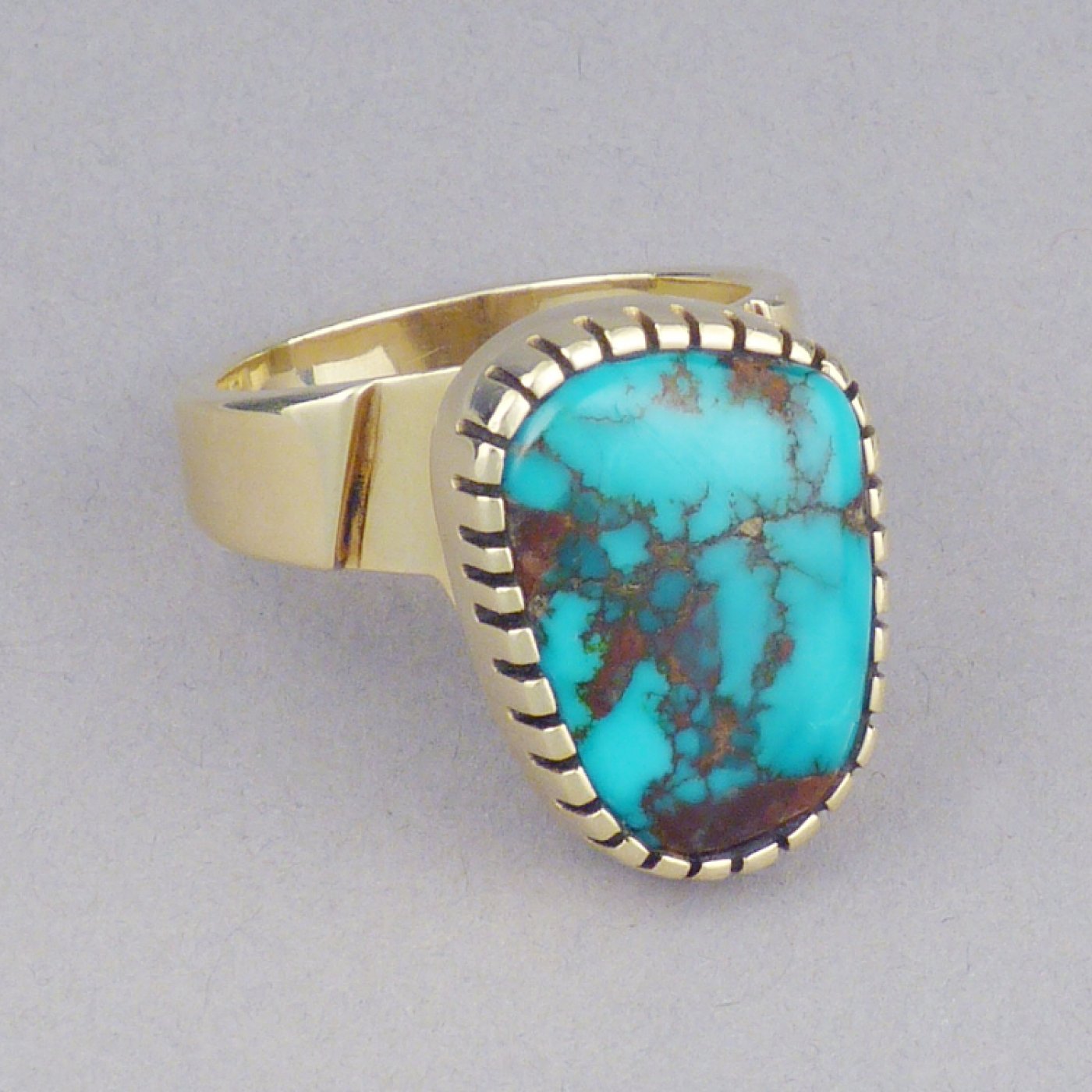 18k Gold Ring with Bisbee Turquoise Shiprock Santa Fe