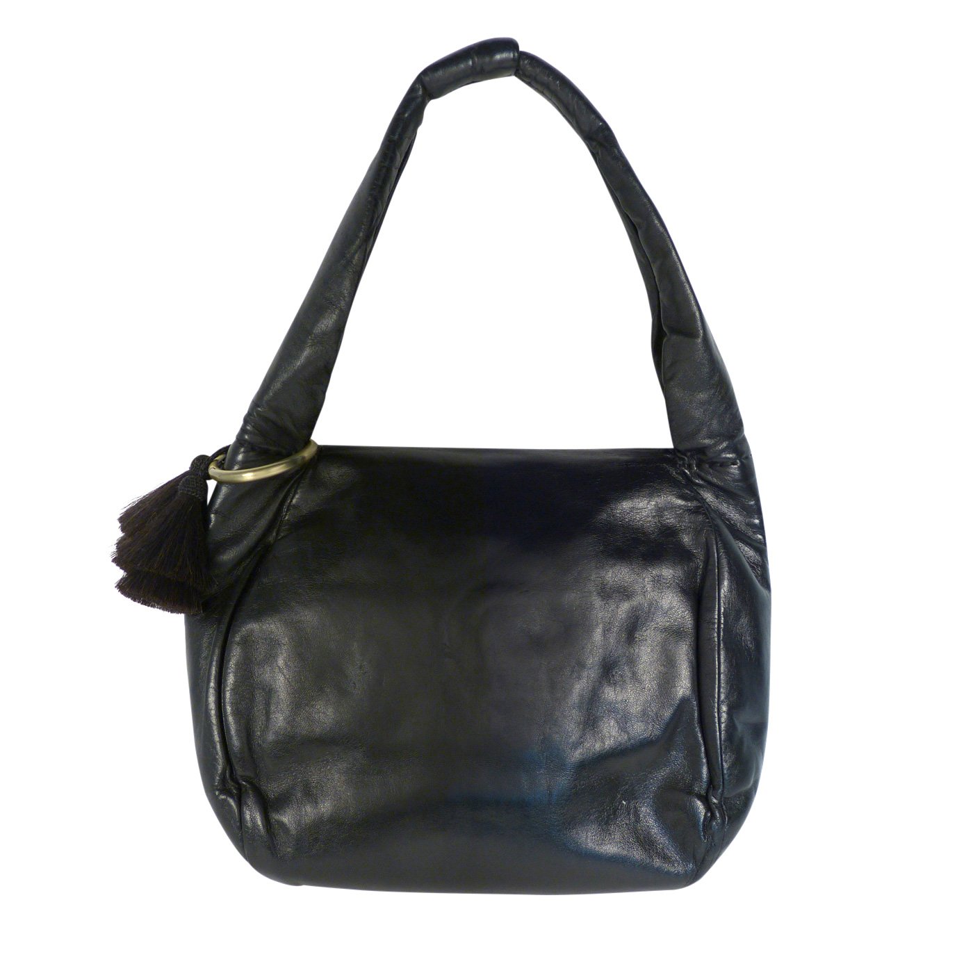 Lloyd Kiva New, Black Leather Bag with Cast Bronze by Charles Loloma ...