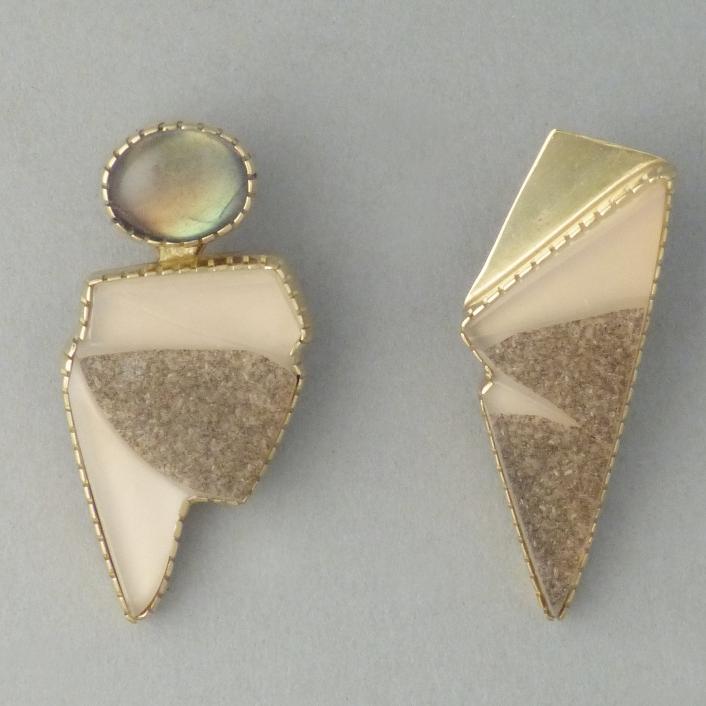 Gail Bird and Yazzie Johnson 18k Gold Earrings with Druzy Quartz by