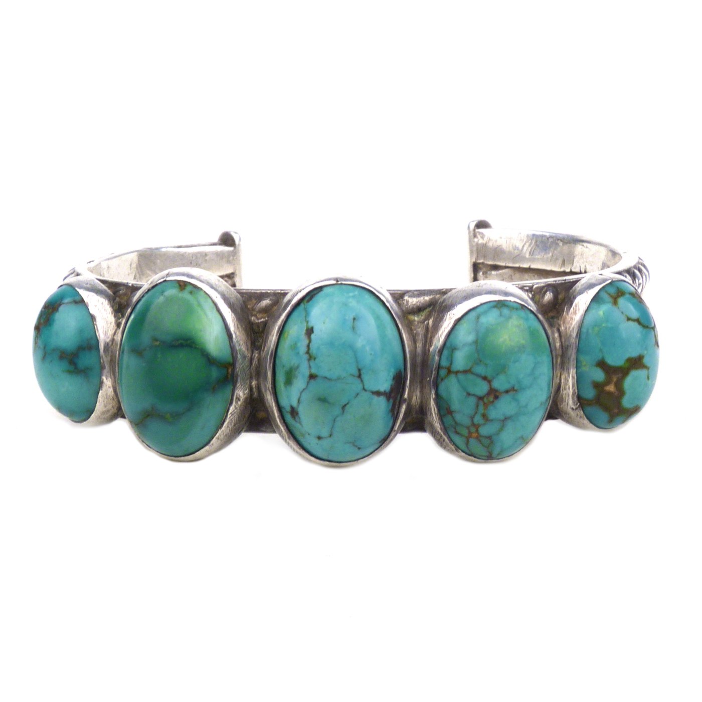 Navajo Twisted Wire Turquoise Row Bracelet, c.1930's | Shiprock Santa Fe