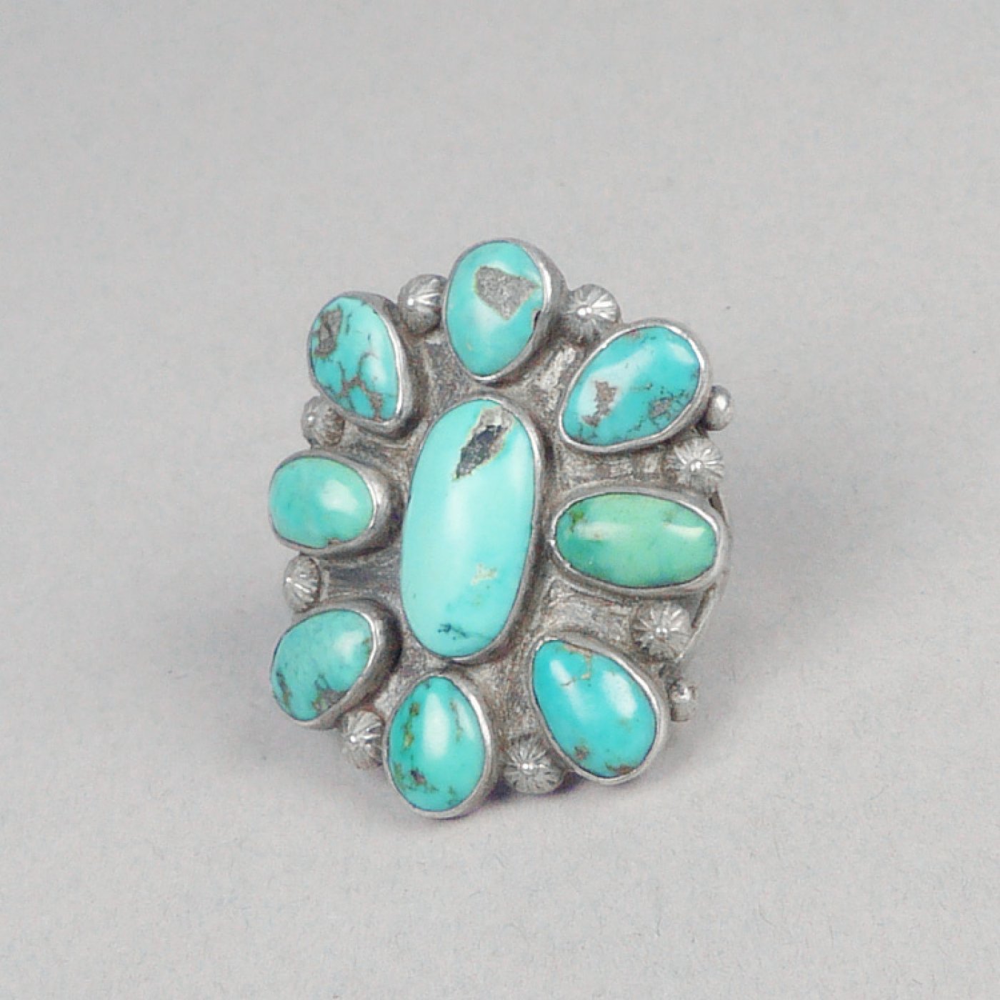 Navajo Turquoise Cluster Ring, c. 1940's | Shiprock Santa Fe