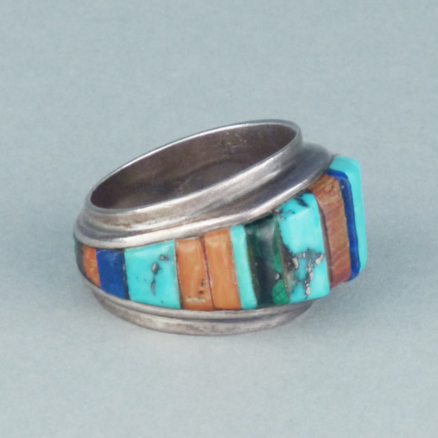 Silver Ring with Coral, Turquoise, Lapis Lazuli, Ironwood, 14 Carat ...