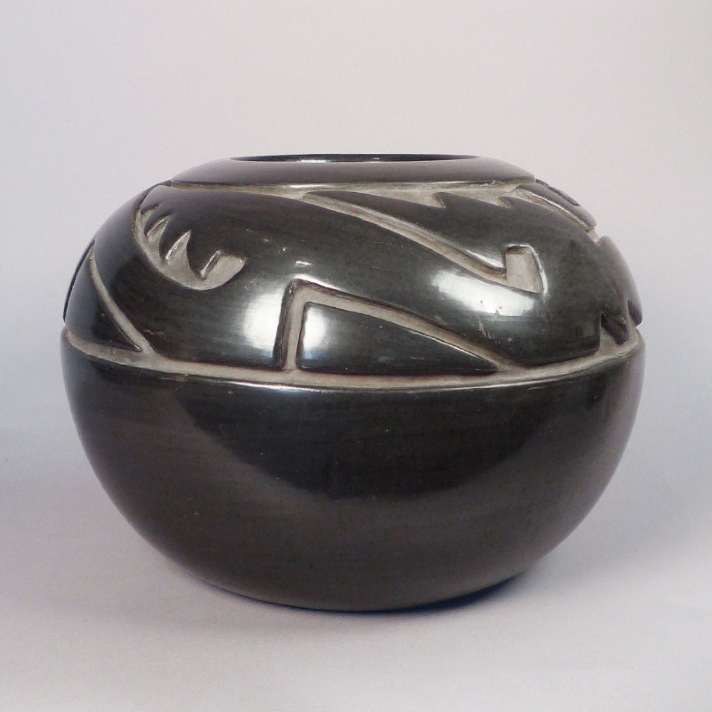 Santa Clara Blackware Pot with Carved Avanyu by Margaret Tafoya ...