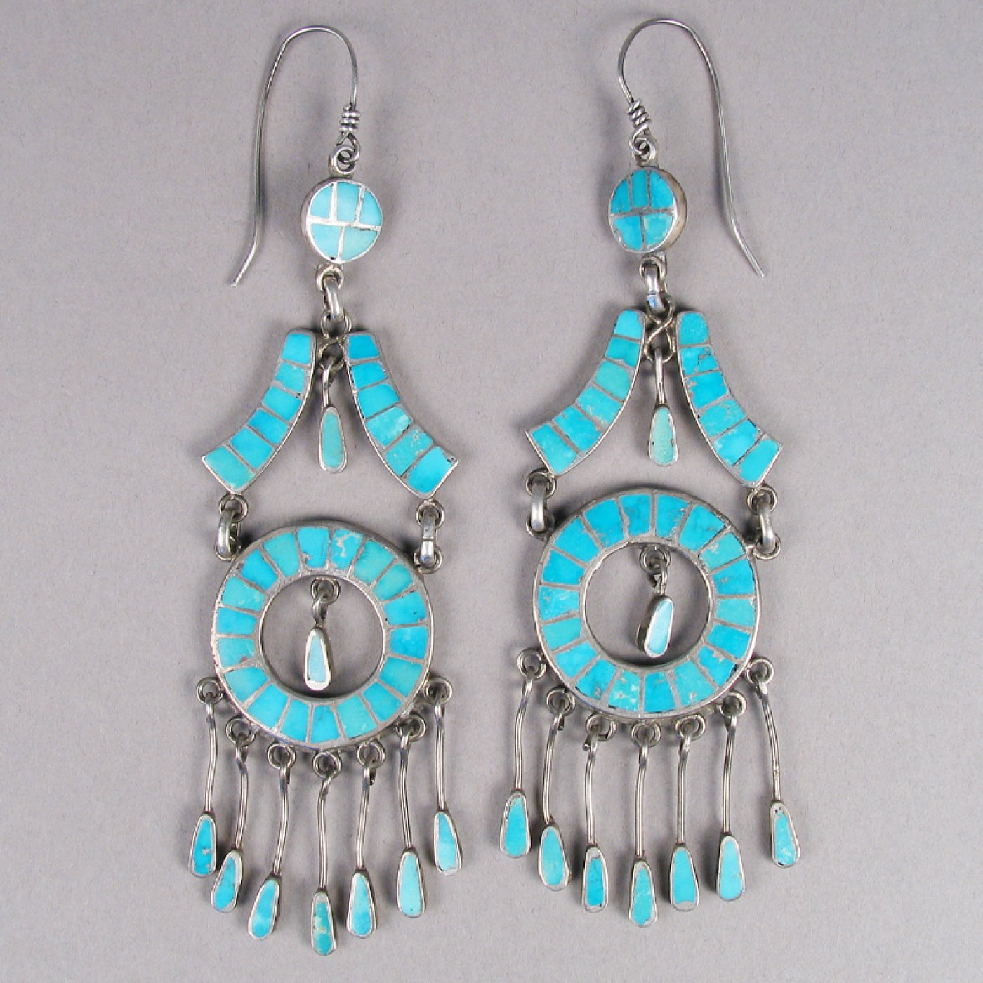 Zuni Chandelier Earrings with Channel Inlay, c.1950 Shiprock Santa Fe