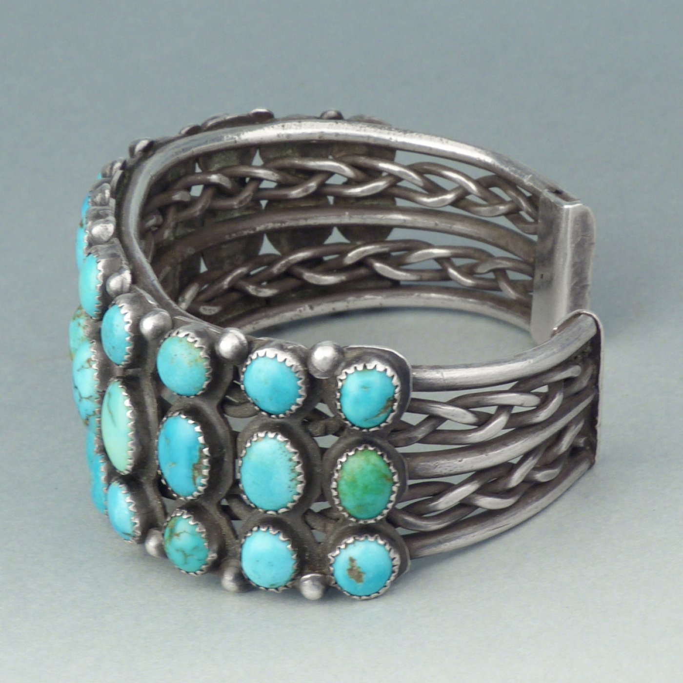 Navajo Silver and Turquoise Three Row Bracelet, c.1950 | Shiprock Santa Fe