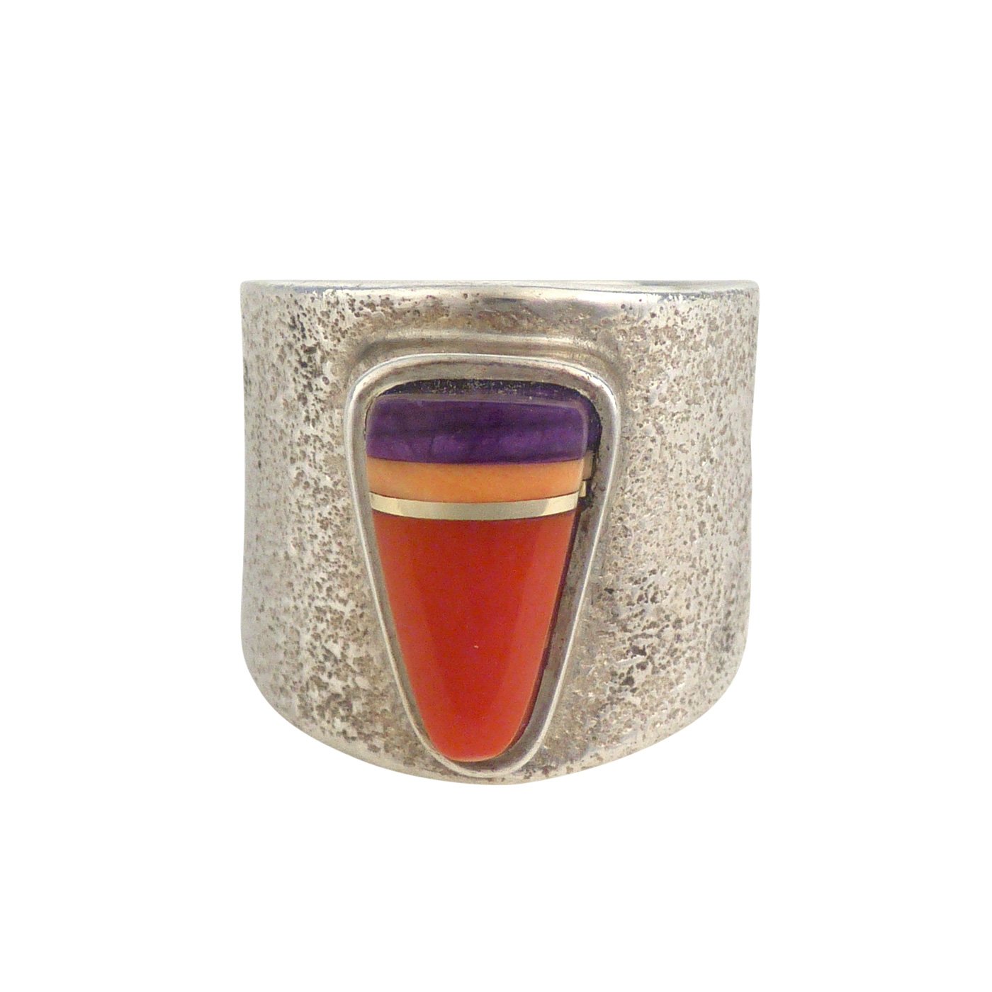 Sonwai, Hopi Cast Silver Ring with Height Inlay | Shiprock Santa Fe