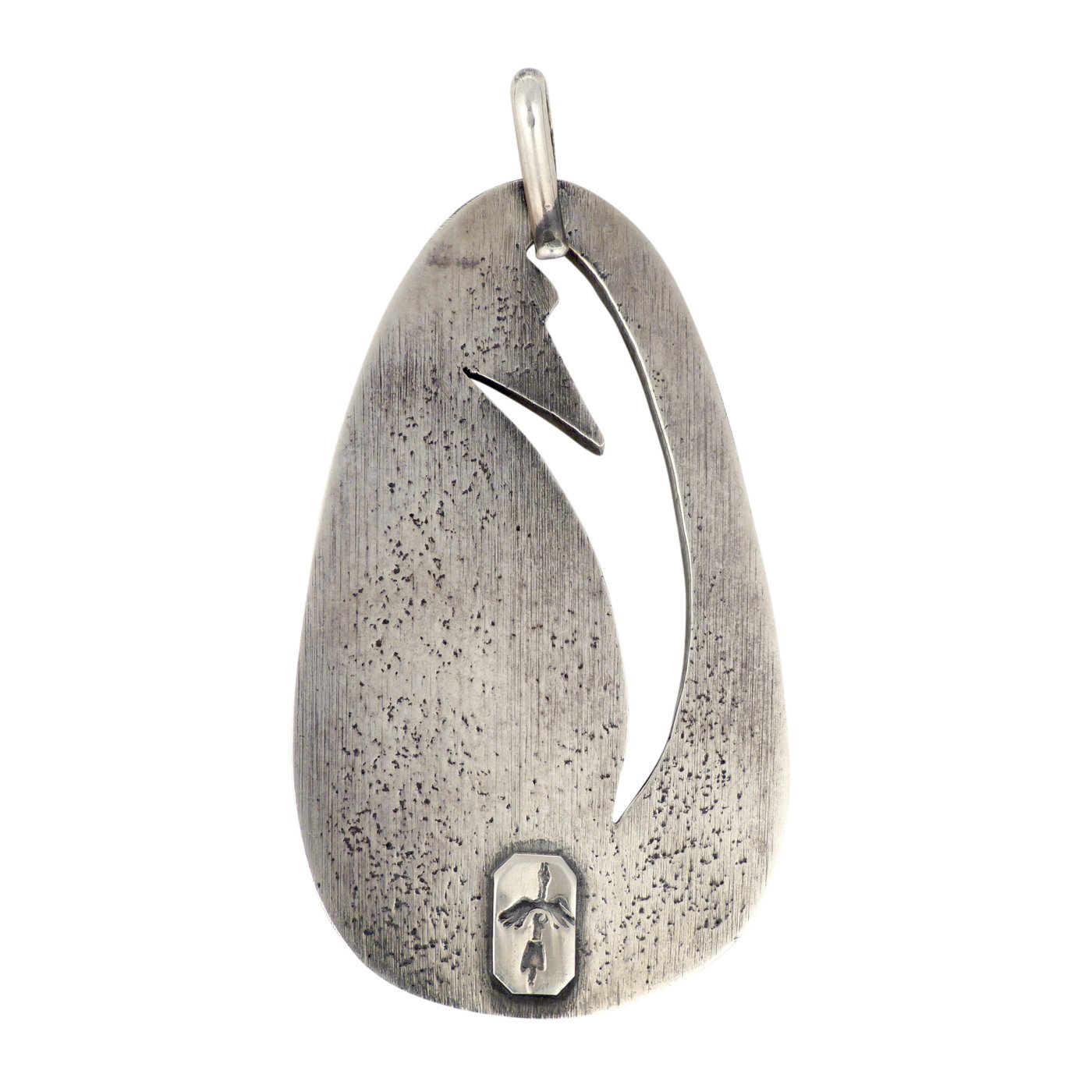 Preston Monongye, Hopi Cast Silver Pendant with Turquoise Cabochon 
