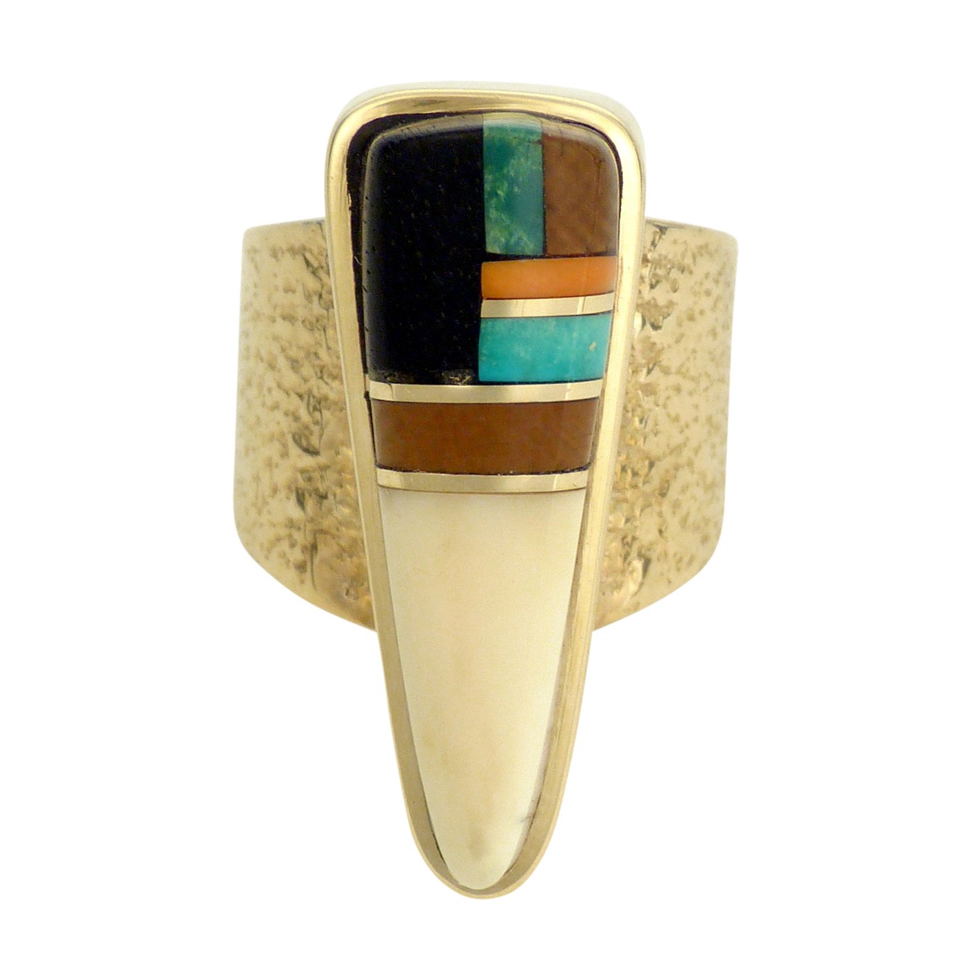 Sonwai, Hopi Gold Ring with Inlay | Shiprock Santa Fe