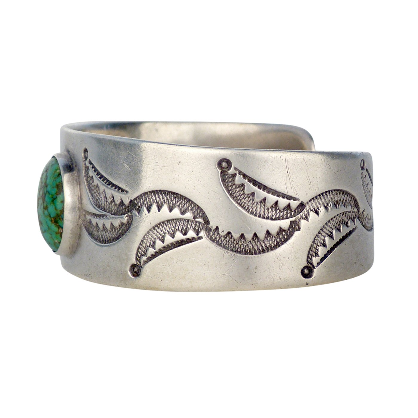 Navajo Stamped Silver Bracelet with Turquoise Cabochon, c.1920 ...