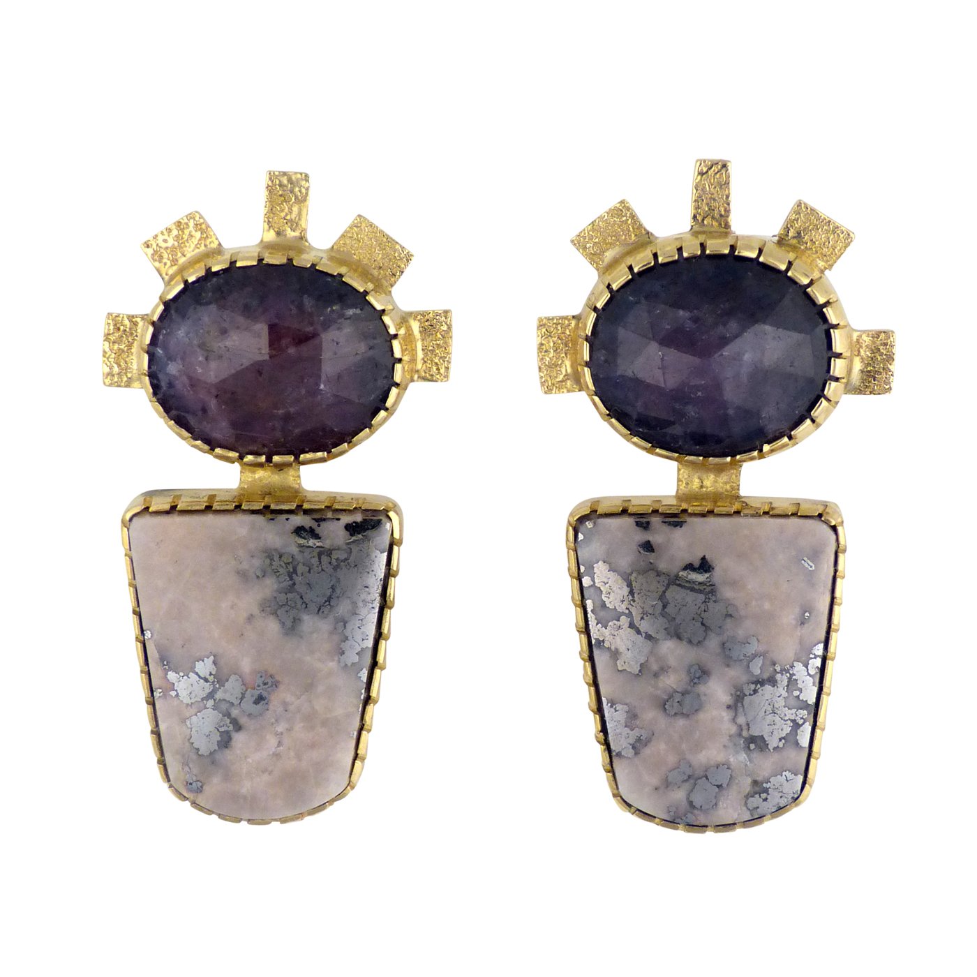 Gail Bird and Yazzie Johnson 18k Gold Earrings with Silver in Quartz